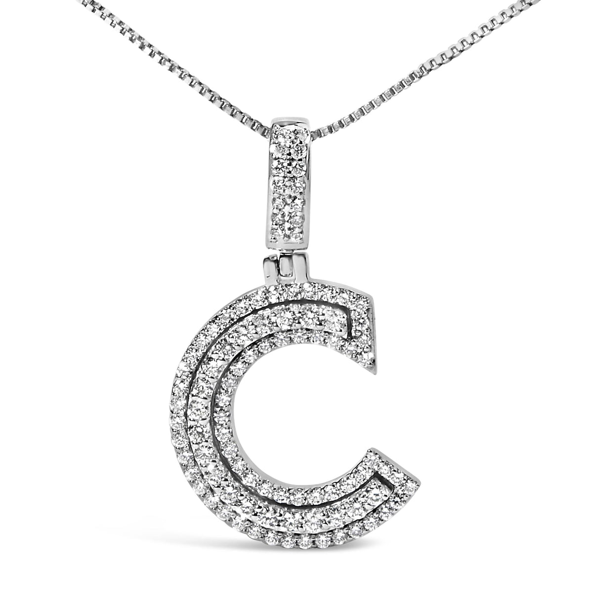 .925 Sterling Silver 4/5 Cttw Round Lab-Grown Diamond 'C' Pendant Necklace - 18' (F-G Color, VS2-SI1 Clarity)