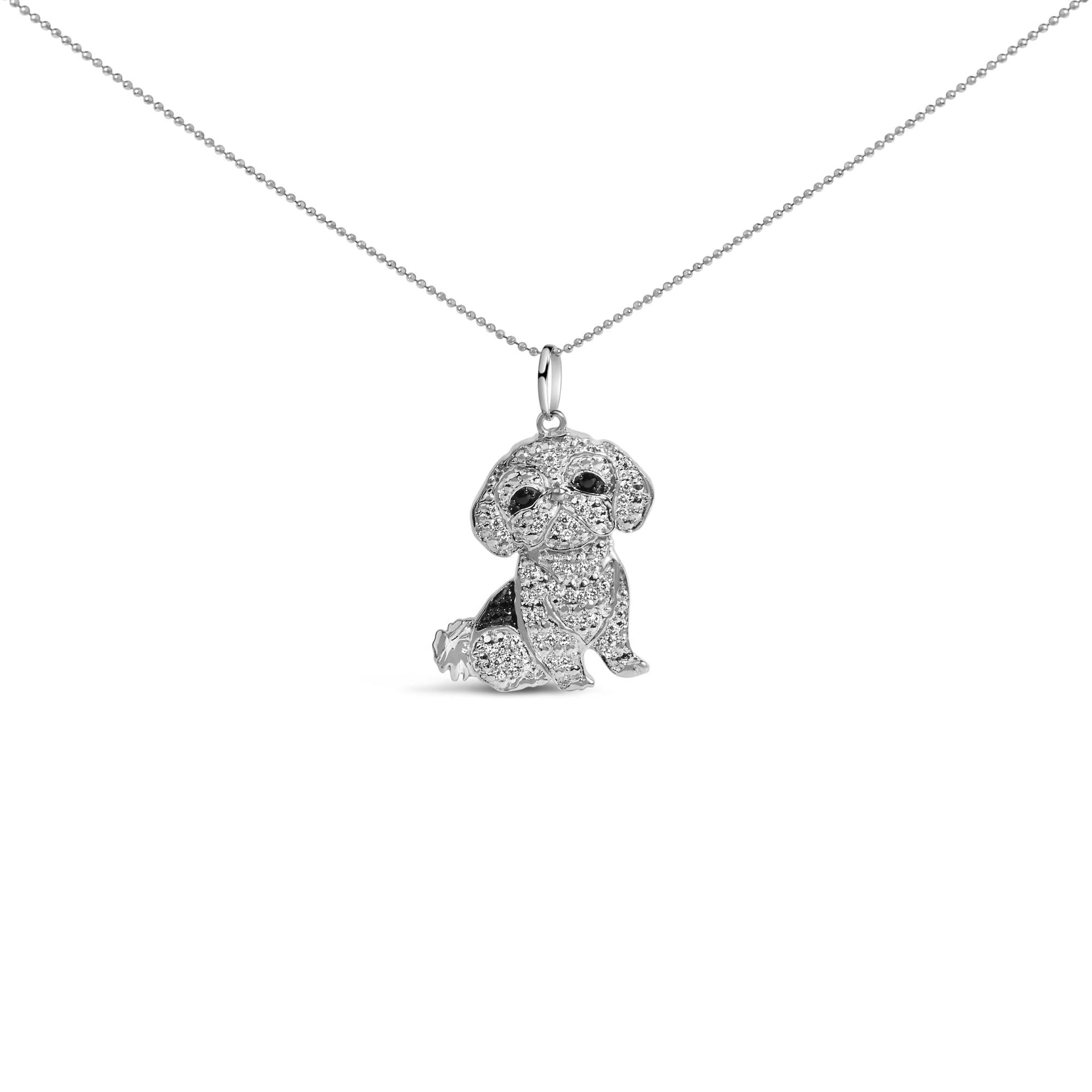.925 Sterling Silver 1/2 Cttw White and Black Diamond Shih Tzu Dog 18' Pendant Necklace (I-J Color, I2-I3 Clarity)