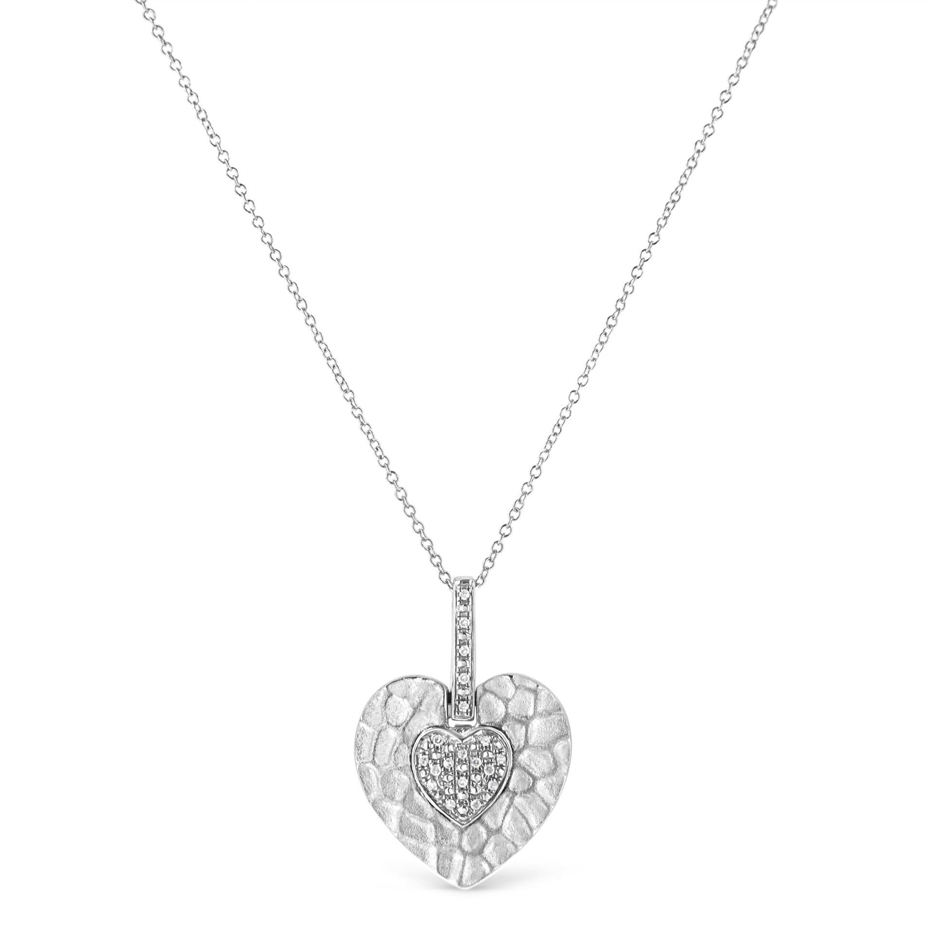 .925 Sterling Silver Pave-Set Diamond Accent Heart Shape 18' Pendant Necklace (I-J Color, I1-I2 Clarity)
