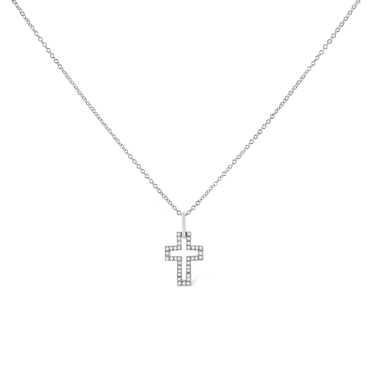 .925 Sterling Silver 1/10 cttw Pave-Set Round-Cut Diamond Open Cross 18' Pendant Necklace (I-J Color, I1-2 Clarity)