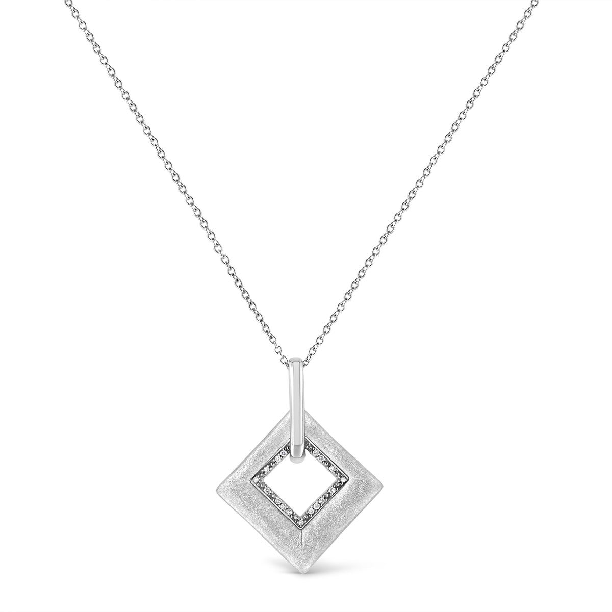 .925 Sterling Silver Pave-Set Diamond Accent Kite Shape 18' Pendant Necklace (I-J Color, I1-I2 Clarity)