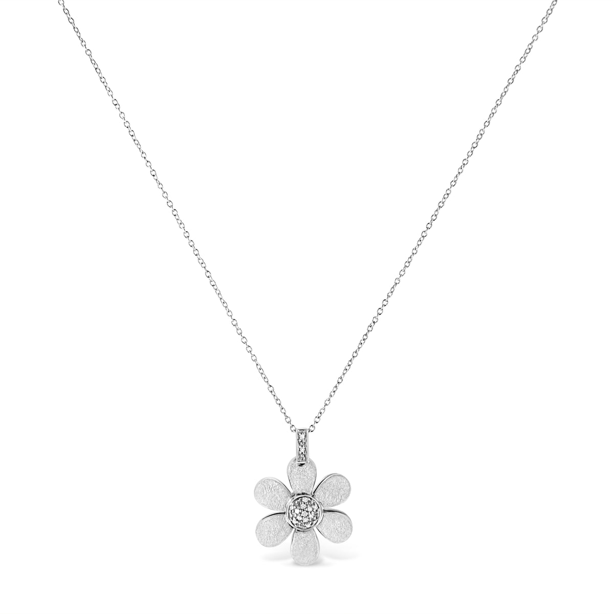 .925 Sterling Silver Pave-Set Diamond Accent Flower 18' Pendant Necklace (I-J Color, I1-I2 Clarity)