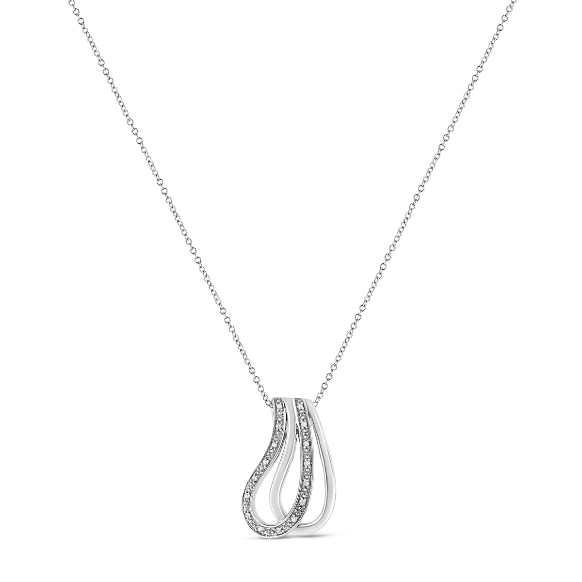 .925 Sterling Silver Pave-Set Diamond Accent Double Curve 18' Pendant Necklace (I-J Color, I1-I2 Clarity)