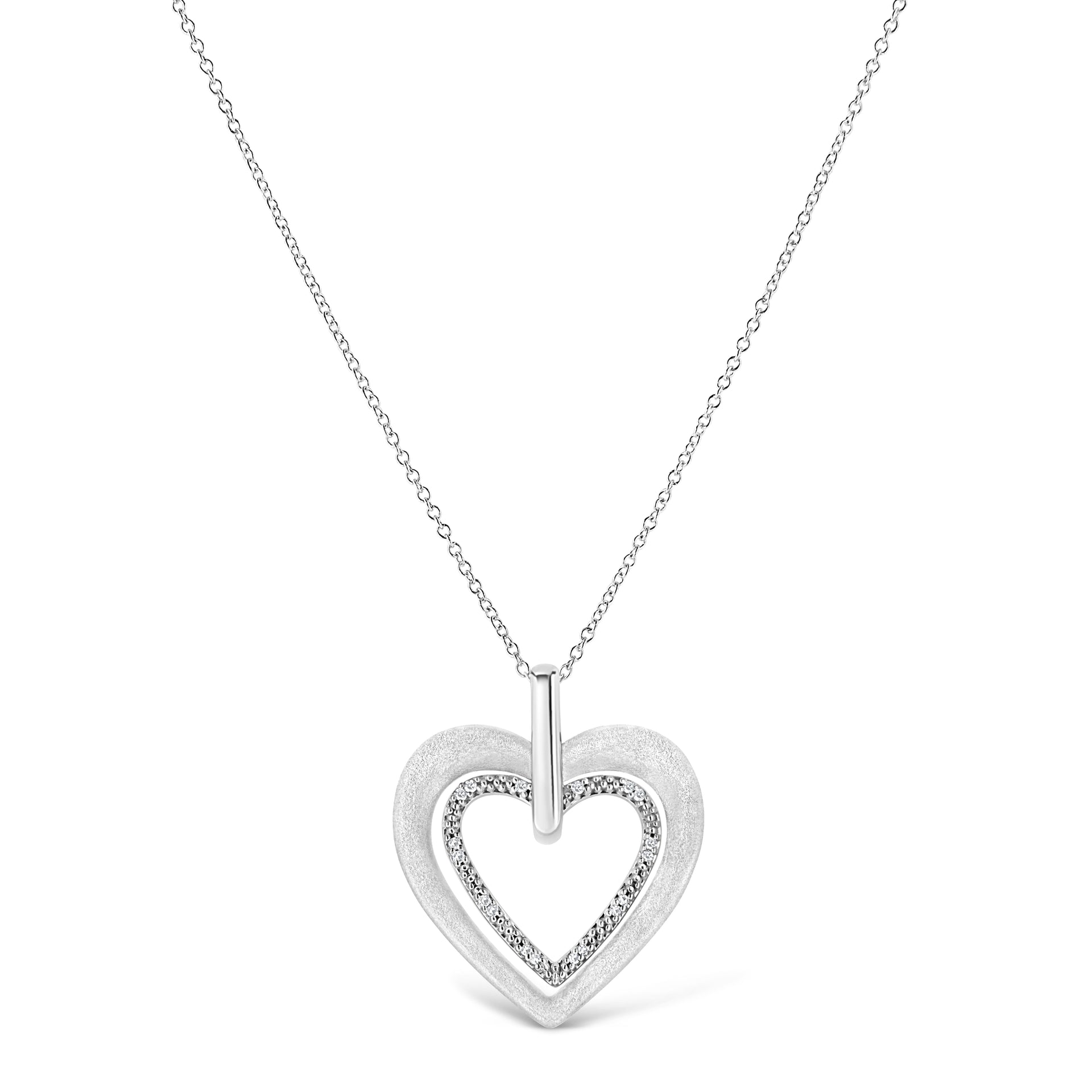 .925 Sterling Silver Prong-Set Diamond Accent Double Heart 18' Pendant Necklace (I-J Color, I1-I2 Clarity)