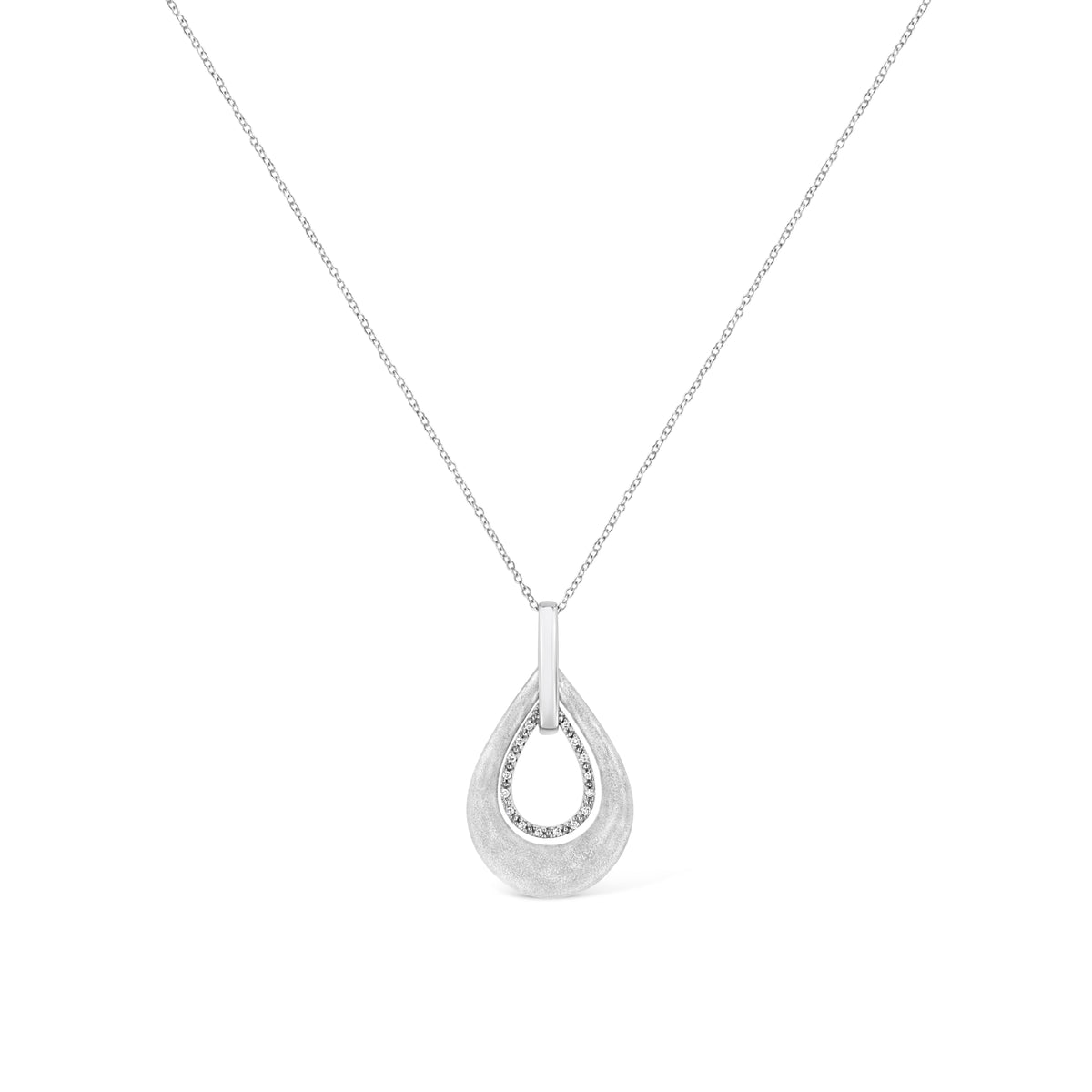.925 Sterling Silver Prong-Set Diamond Accent Fashion Double Drop Design 18' Pendant Necklace (I-J Color, I1-I2 Clarity)