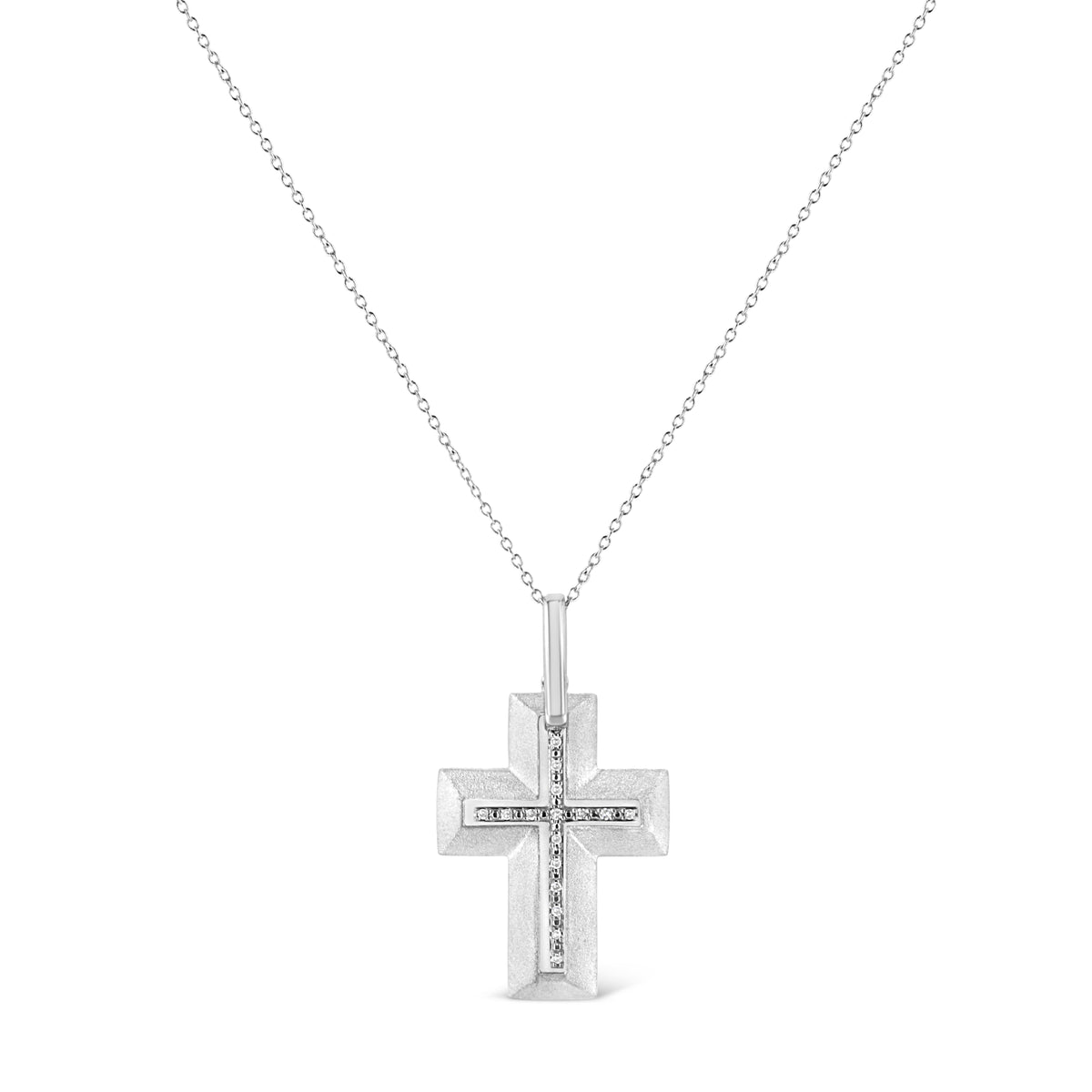 .925 Sterling Silver Prong-Set Diamond Accent Bold Cross 18' Pendant Necklace (I-J Color, I1-I2 Clarity)