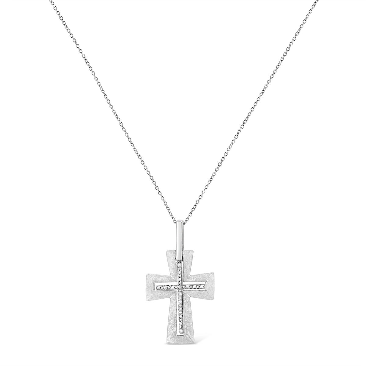 .925 Sterling Silver Prong-Set Diamond Accent Cross 18' Pendant Necklace (I-J Color, I1-I2 Clarity)