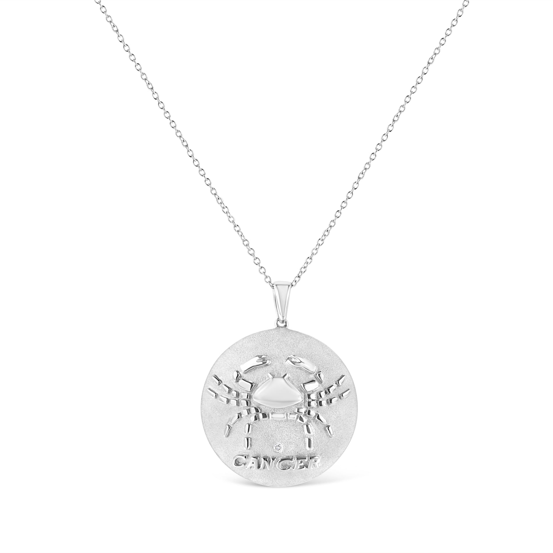 .925 Sterling Silver Diamond Accent Cancer Zodiac Design 18' Pendant Necklace Medallion (K-L Color, I1-I2 Clarity)