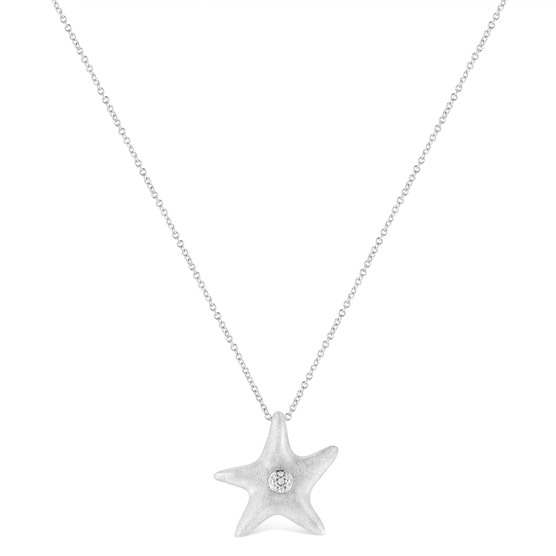 .925 Sterling Silver Prong-Set Diamond Accent Starfish Pendant Necklace (I-J Color, I1-I2 Clarity) - Size 18'
