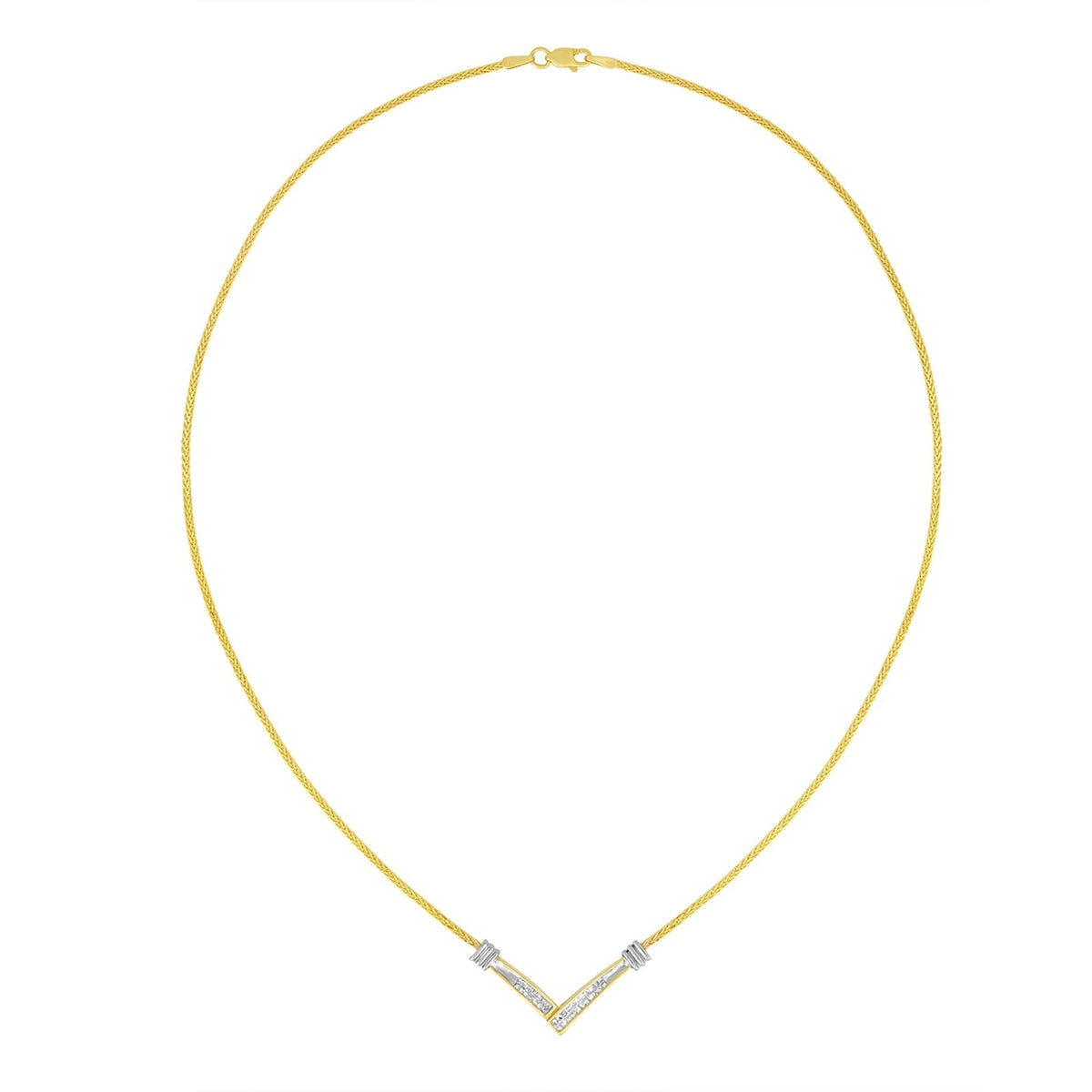 14K Yellow and White Gold 1/4 Cttw Princess Cut Diamond Channel-Set “V” Shape 18' Pendant Necklace (H-I Color, SI2-I1 Clarity)