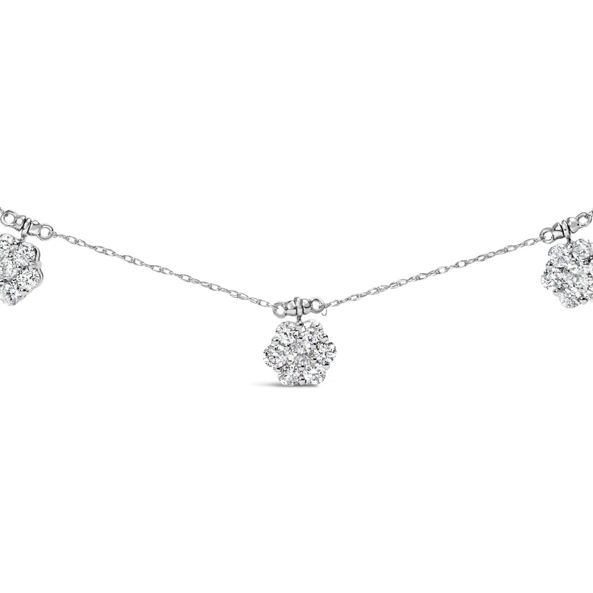 10K White Gold 3.0 Cttw Round-Cut Diamond 7 Stone Cluster Station Necklace (H-I Color, I1-I2 Clarity) - 18'