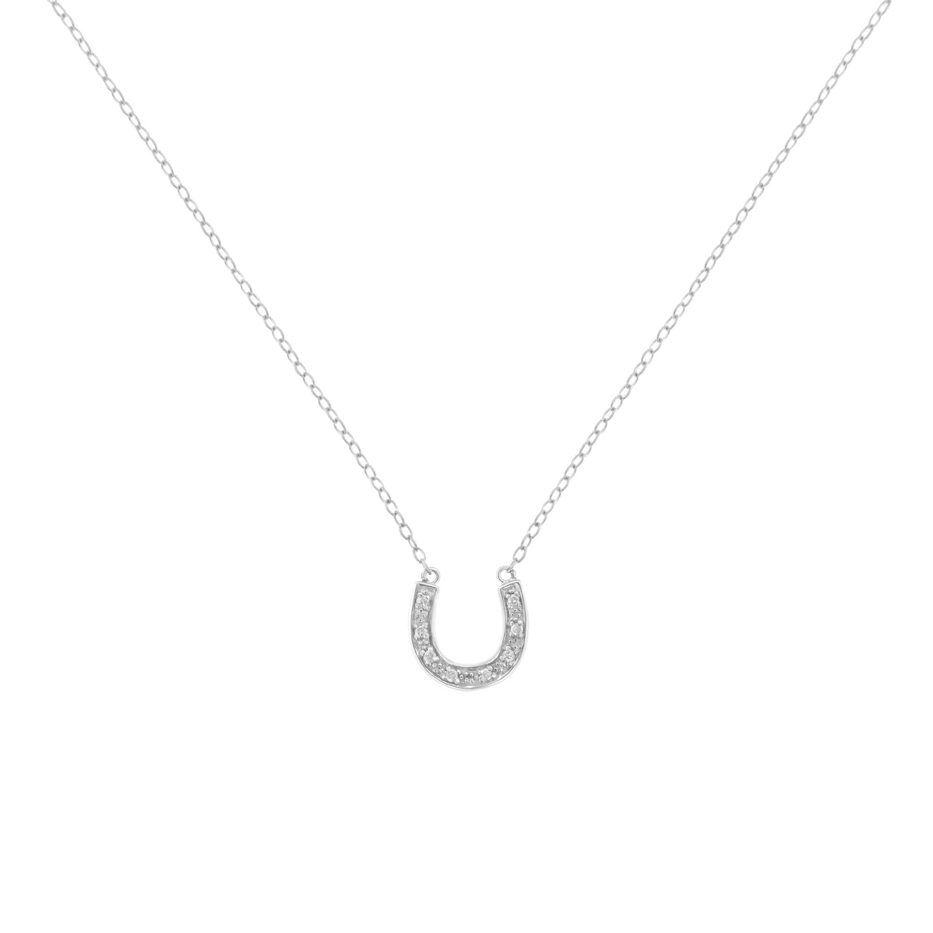 .925 Sterling Silver Diamond Accent Horseshoe U Shape 18' Pendant Necklace (H-I Clarity, I2-I3 Color)