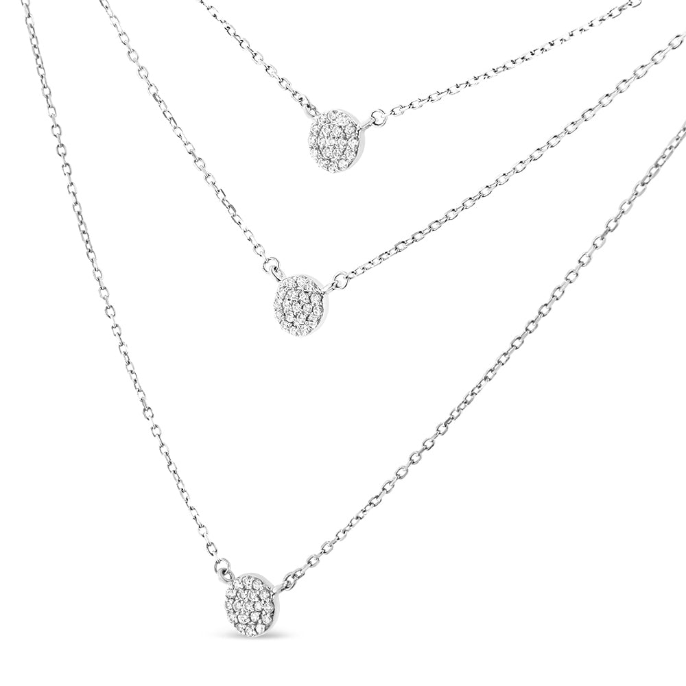 .925 Sterling Silver 1/2 Cttw Round Diamond Medallion Multi-Strand Tri Pendant 18' Necklace (H-I Color, I2-I3 Clarity)