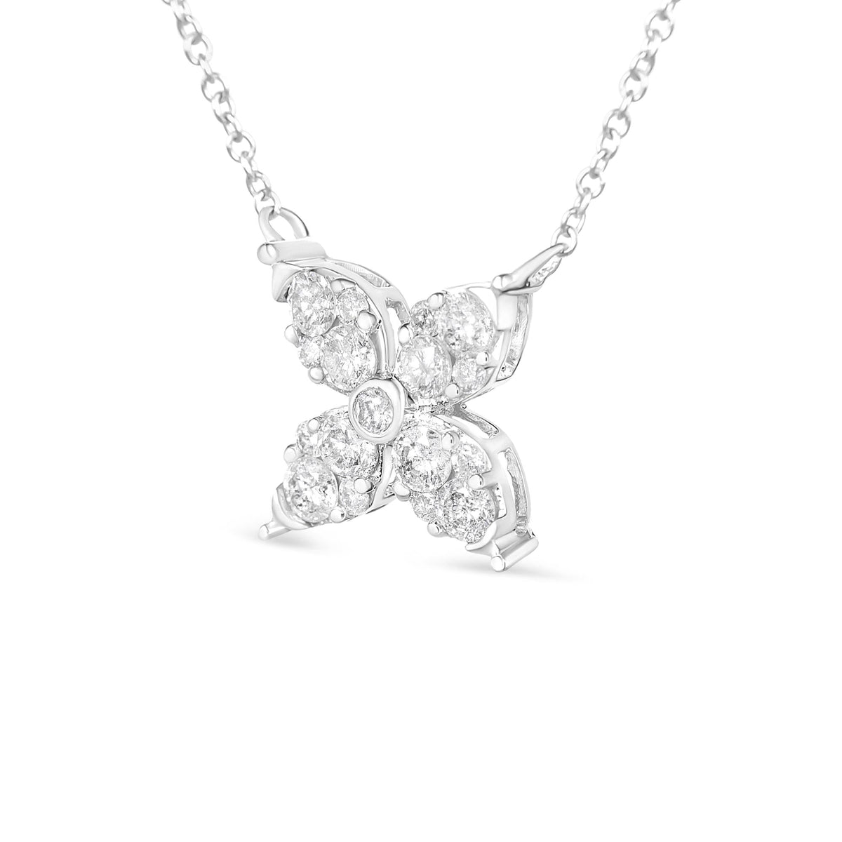 10K White Gold 1/2 Cttw Brilliant Round Diamond Marquise Shaped 4 Leaf Clover Adjustable 16-18' Inch Pendant Necklace (I-J Color, I1-I2 Clarity)