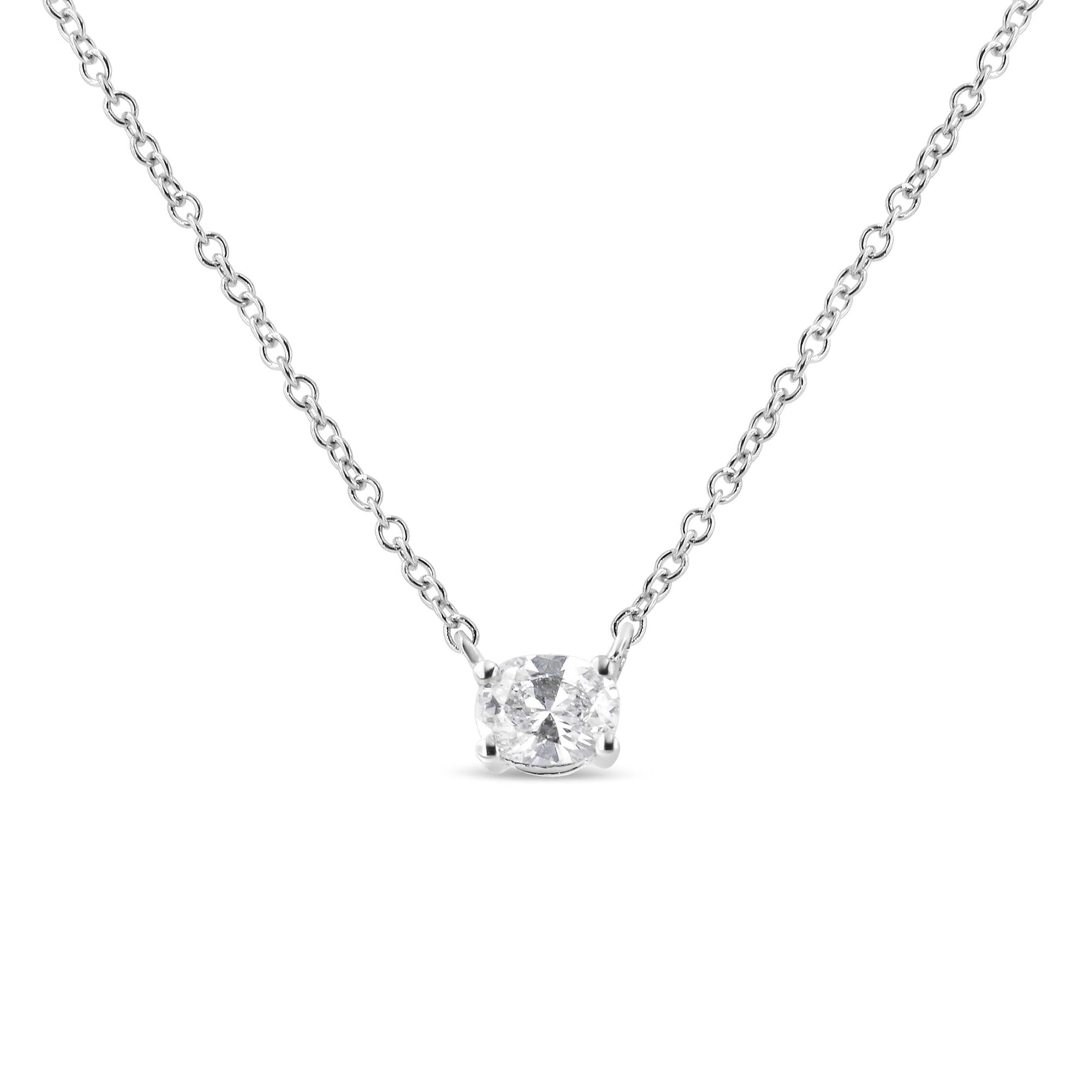 14K White Gold 1/5 Cttw Oval Shape Solitaire Diamond East West 18' Pendant Necklace (G-H Color, VS2-SI1Clarity)