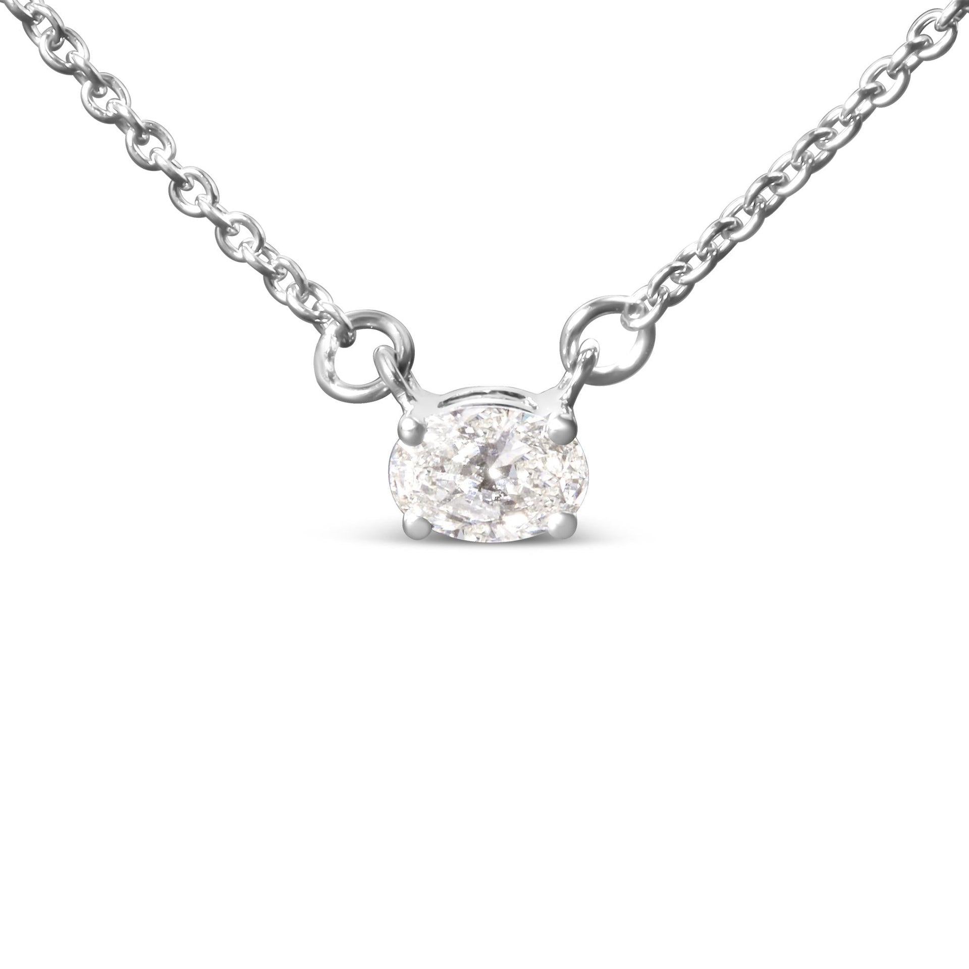 14K White Gold 1/4 Cttw Lab Grown Oval Solitaire Diamond East West 18' Pendant Necklace (G-H Color, VS2-SI1 Clarity)
