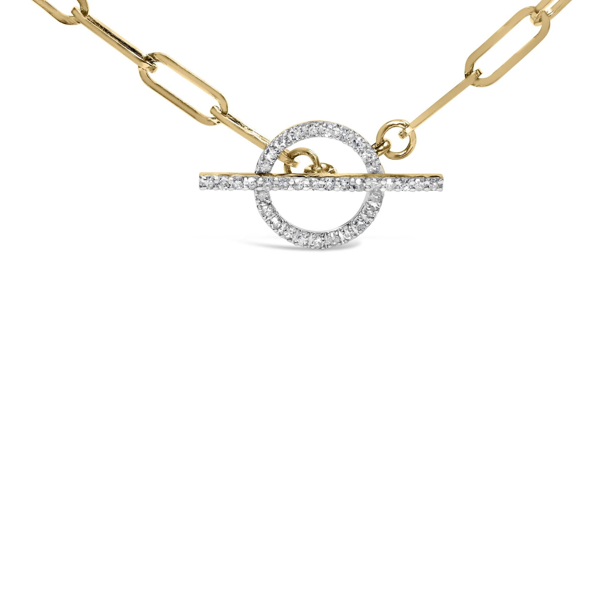 14KT Yellow Gold 1/4 Cttw Diamond  Toggle Clasp Paperclip Link Necklace (I-J Color, I1-I2 Clarity) - 18' Inches