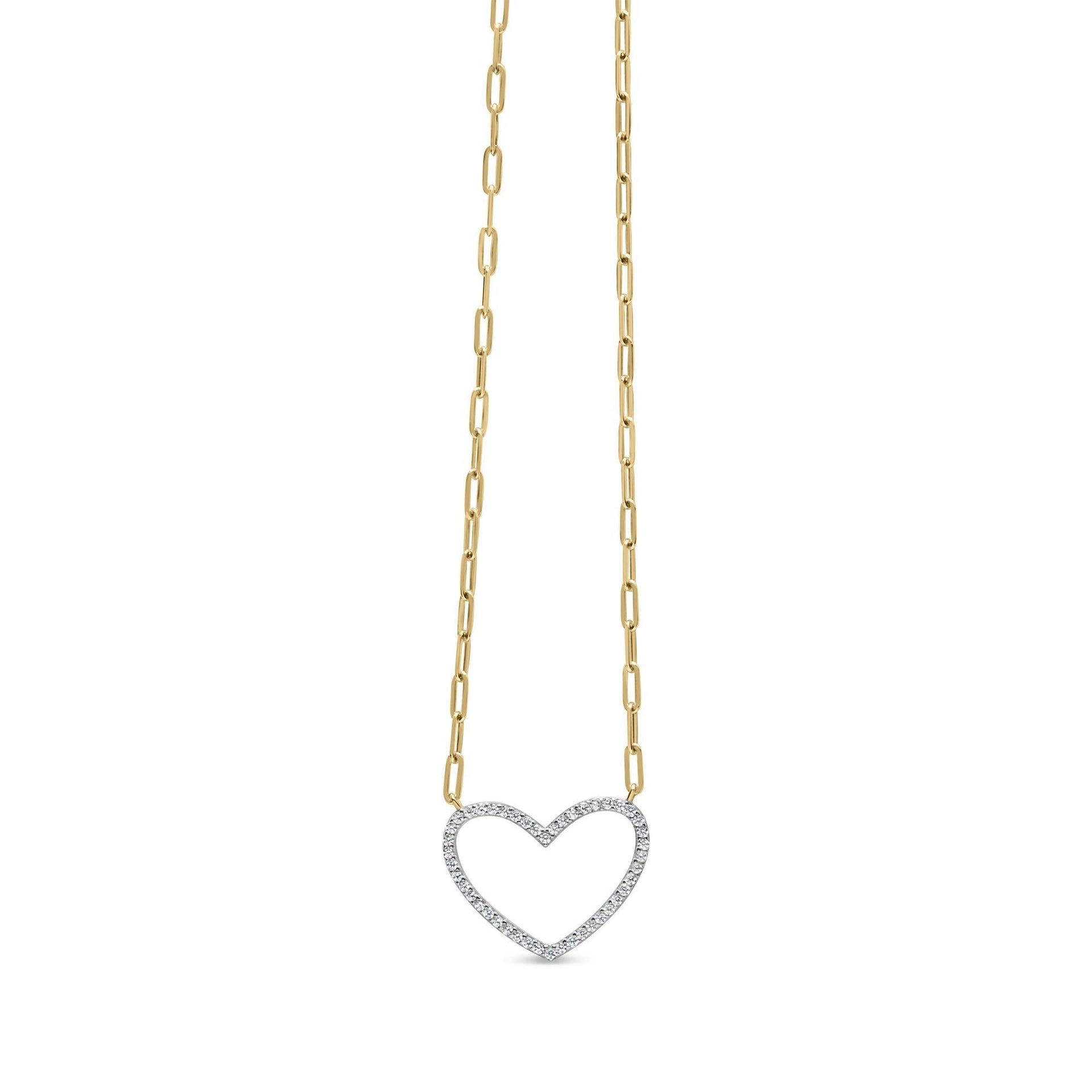 14K Yellow Gold Plated .925 Sterling Silver 1/4 Cttw Diamond Open Heart with Paperclip Chain Pendant Necklace (I-J Color, I2-I3 Clarity) - 18' Inches