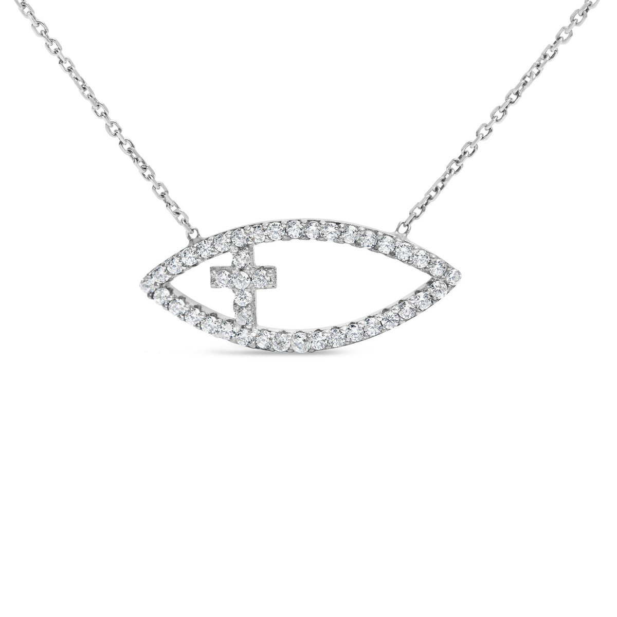 .925 Sterling Silver 1/2 Cttw Diamond Cross and Evil Eye 18' Inch Pendant Necklace (H-I Color, SI1-SI2 Clarity)
