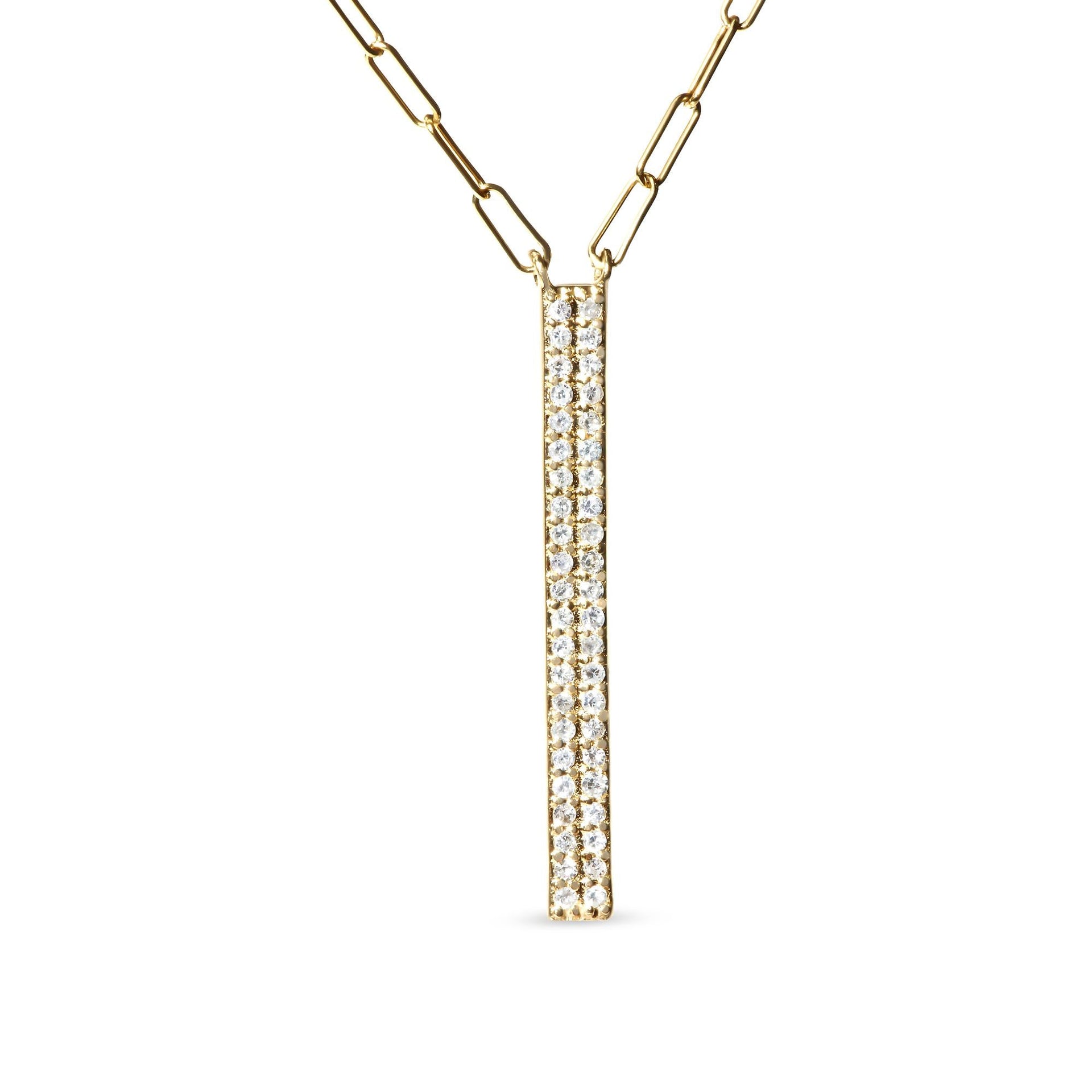 14K Yellow Gold 3/8 Cttw Two-Strand Marquise and Bar Charm Paper Clip Link Pendant Necklace  (I-J Color, I1-I2 Clarity) -18' and 20' Inch Lengths