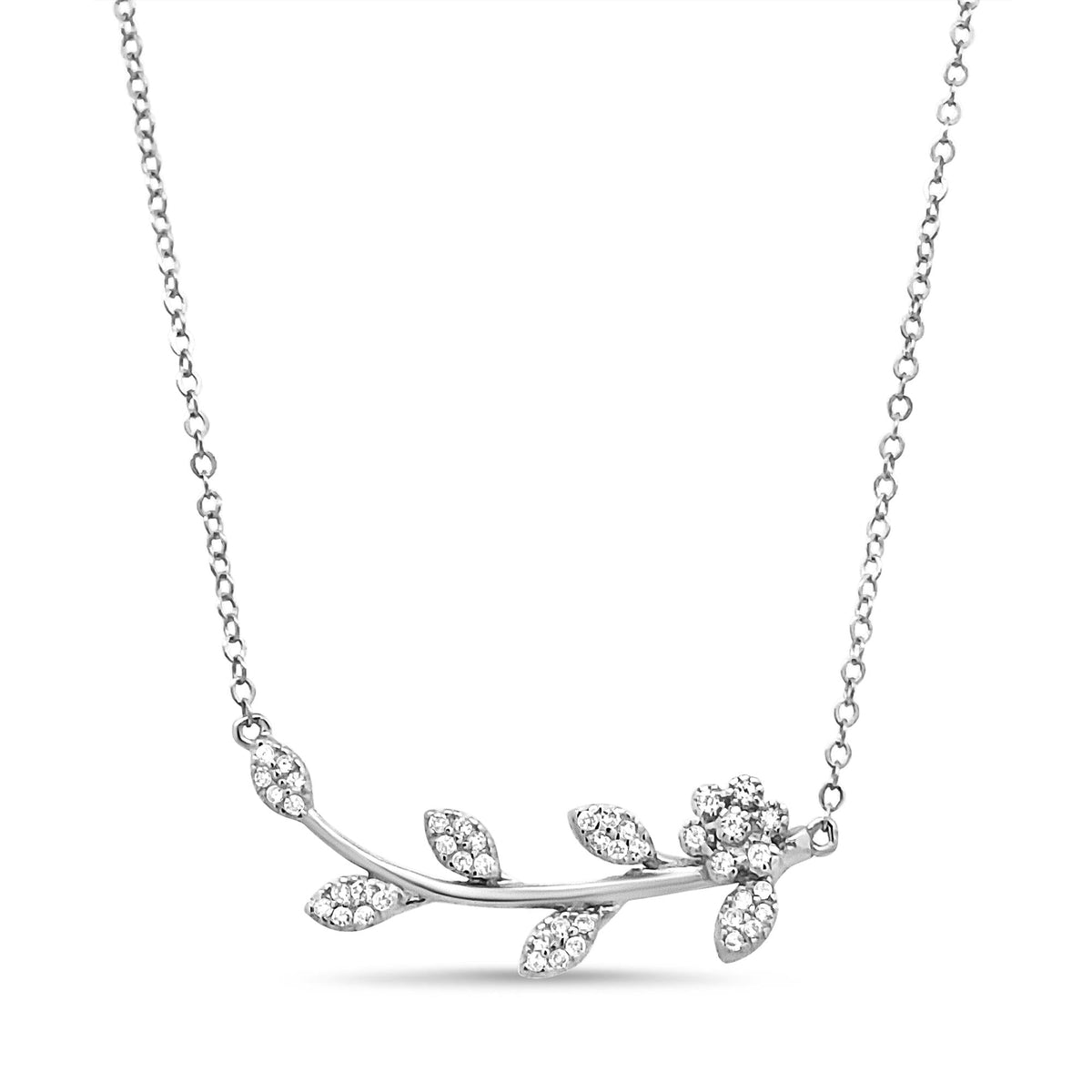 .925 Sterling Silver 1/5 Cttw Diamond Leaf and Branch Pendant Necklace (H-I Color, SI1-SI2 Clarity) -18'