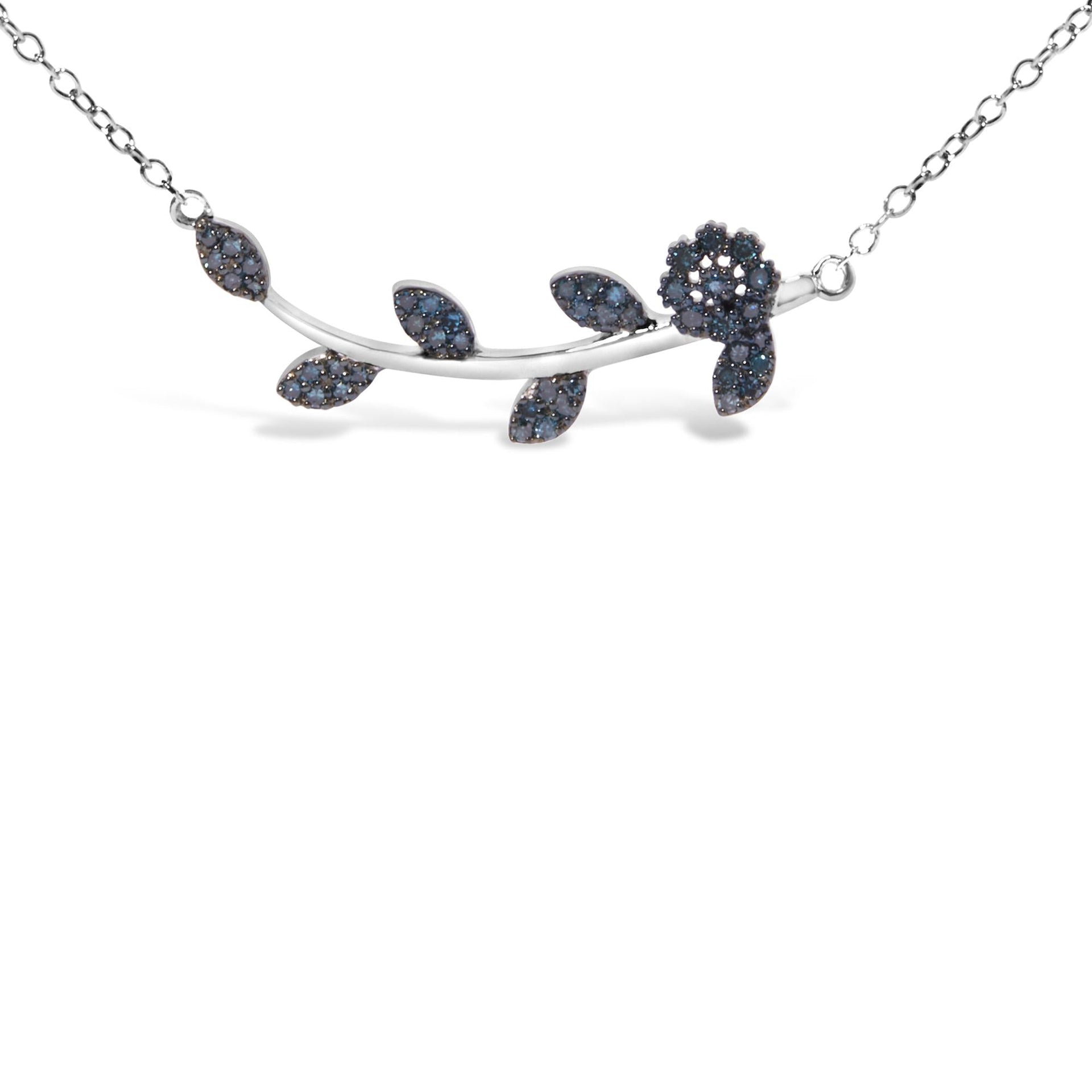 .925 Sterling Silver 1/5 Cttw Blue Diamond Leaf and Branch Pendant Necklace (H-I Color, SI1-SI2 Clarity) -18'