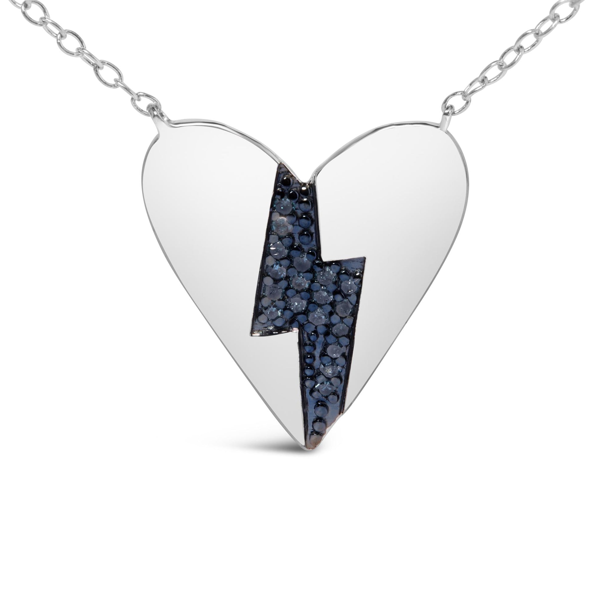 .925 Sterling Silver Blue Diamond Broken Heart Pendant Necklace (H-I Color, I1-I2 Clarity) - 18' Inches