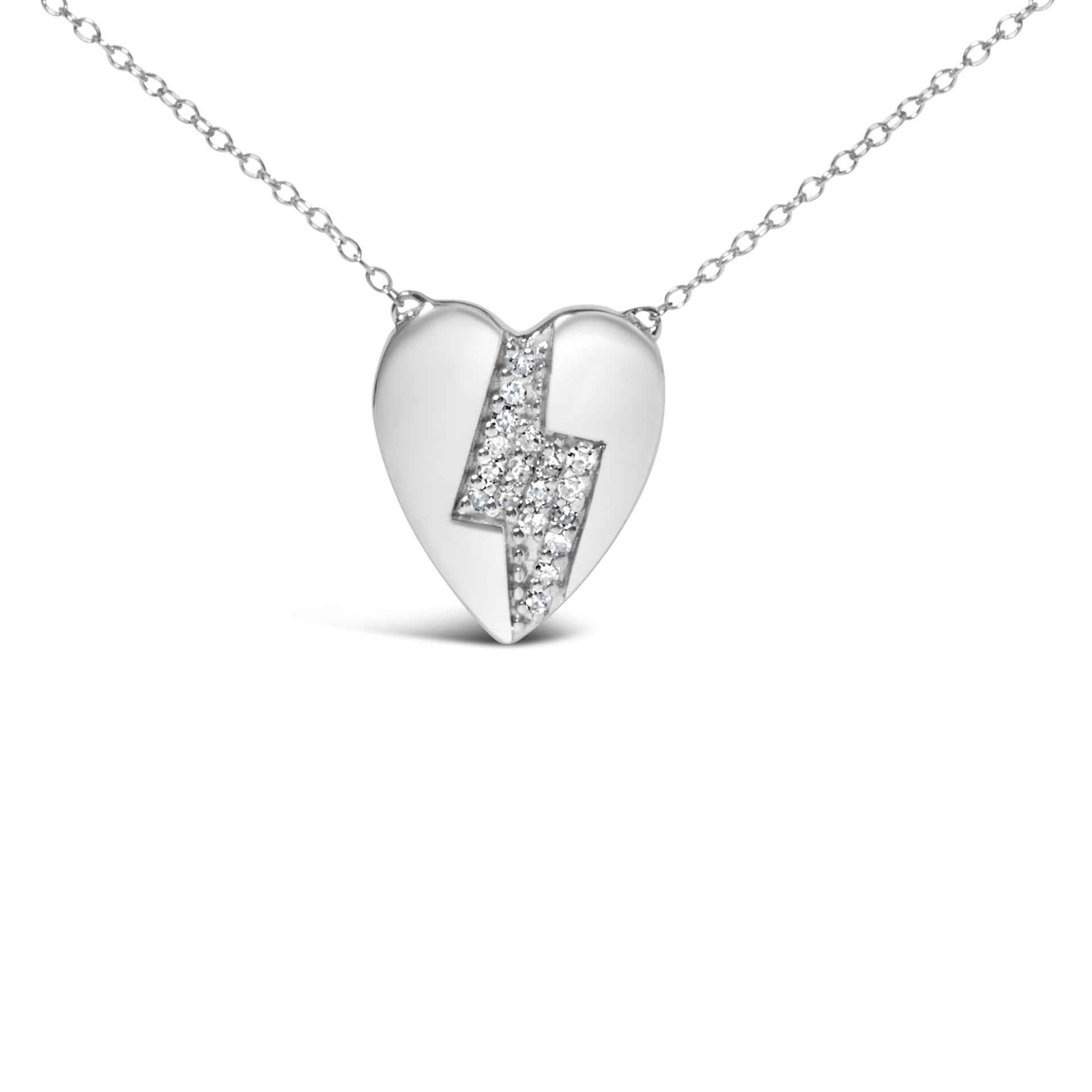 925 Sterling Silver 1/3 Ctw Diamond Heart and Lightning Bolt Pendant Necklace (H-I Color, SI1-SI2 Clarity) -  18' Inches