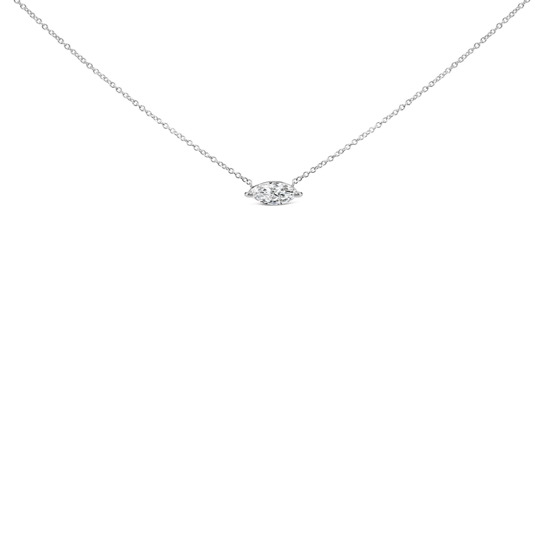 14K White Gold 1/2 Cttw Marquise Lab-Grown Diamond East West Solitaire 18' Pendant Necklace (F-G Color, VS2-SI1 Clarity)