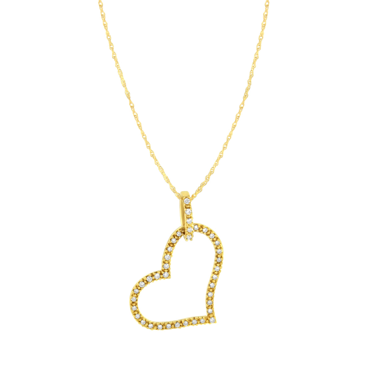 10K Yellow Gold 1/4 cttw Prong Set Round-Cut Diamond Open Heart 18' Pendant Necklace (K-L Color, I1-I2 Clarity)