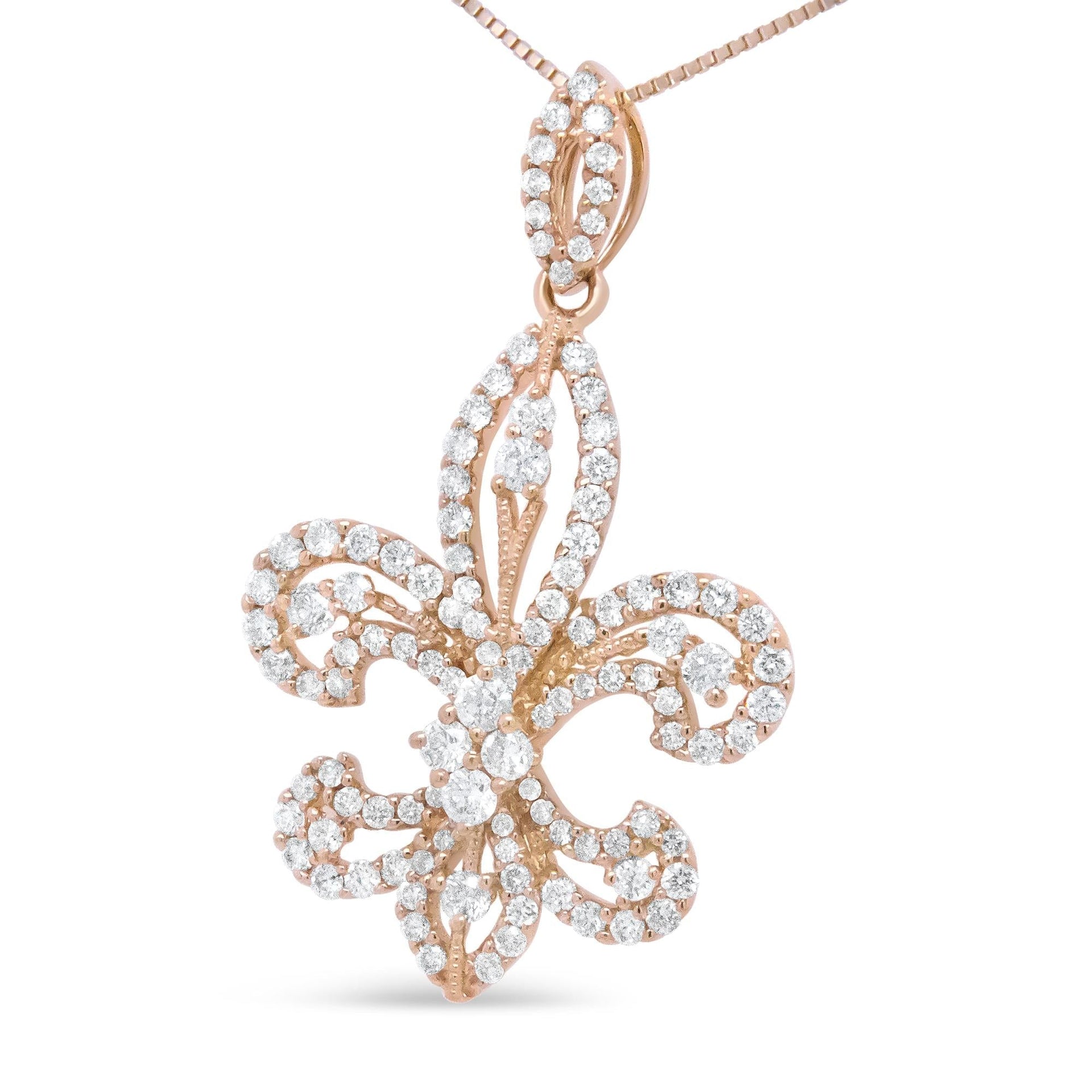 14K Yellow Gold 1.00 Cttw Round Diamond Fleur De Lis 18' Pendant Necklace (H-I Color, SI2-I1 Clarity)