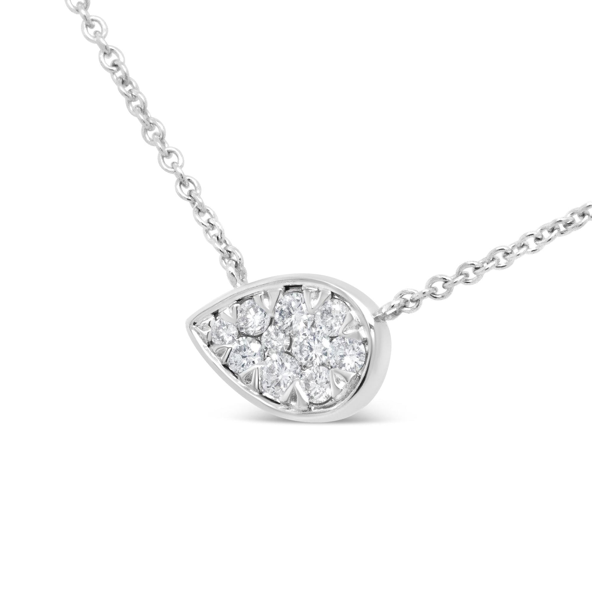 14K White Gold 1/4 Cttw Round Diamond Composite Teardrop Shape 18' Pendant Necklace - (G-H Color, SI2-I1 Clarity)