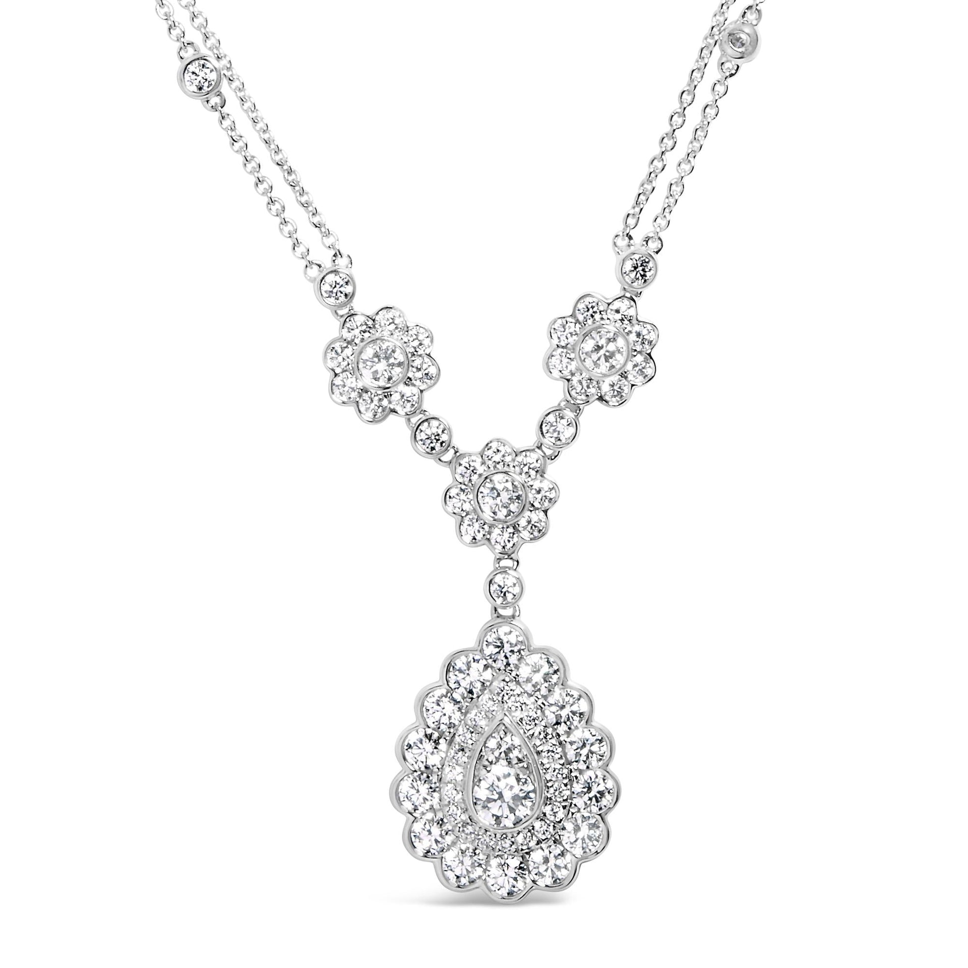 14K White Gold 2 1/2 Cttw Diamond Oval Cluster Y Drop 18' Inch Necklace (H-I Color, VS2-SI1 Clarity)