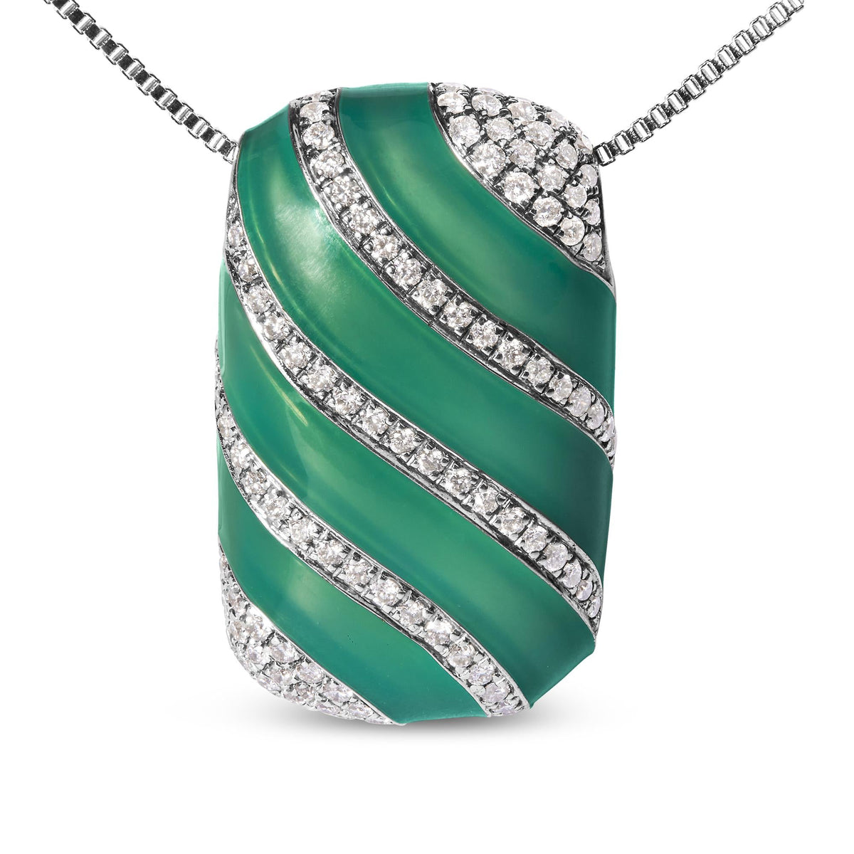 .925 Sterling Silver Turquoise Enamel and 1/2 Cttw Diamond Block 18' Pendant Necklace (F-G Color, VS1-VS2 Clarity)