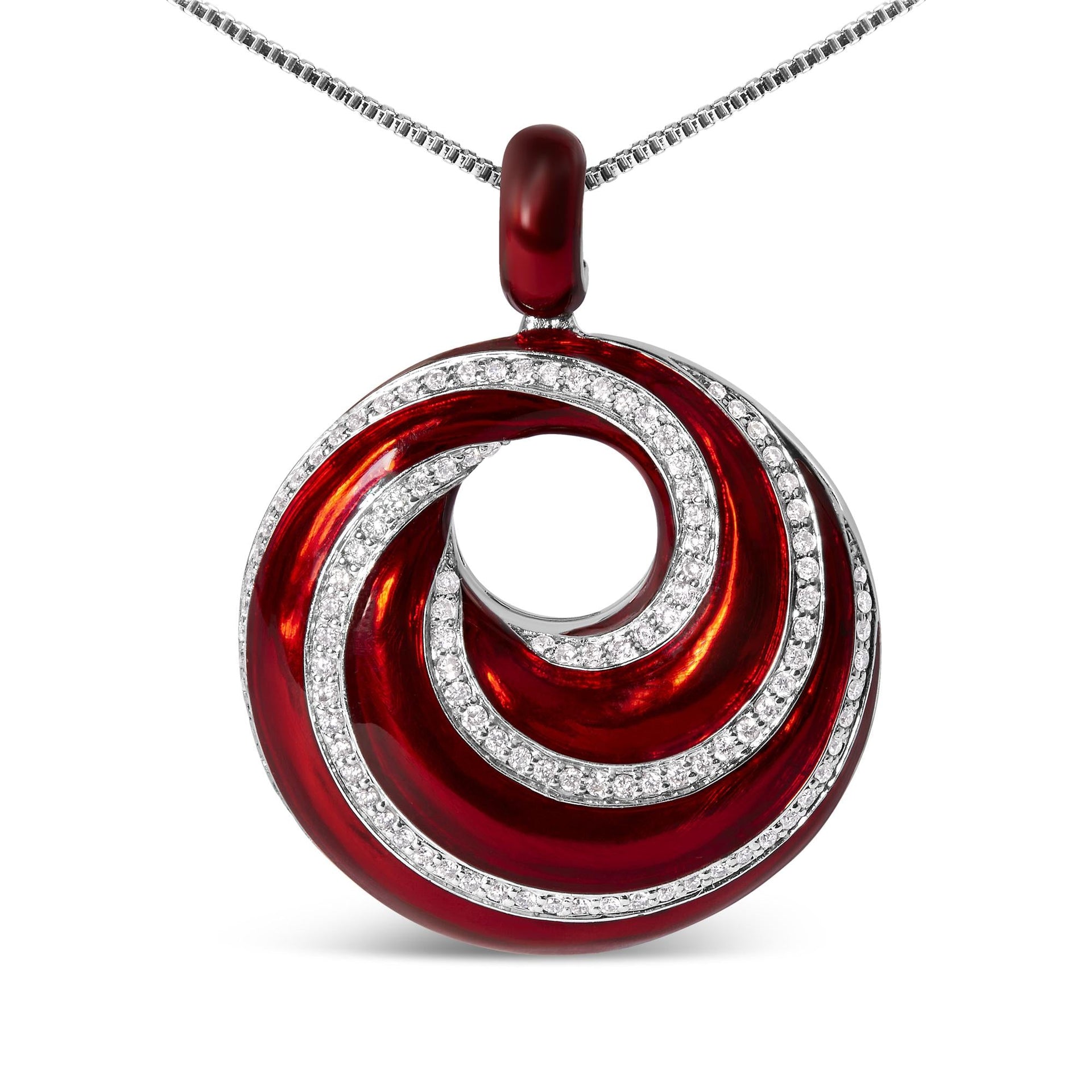 .925 Sterling Silver Red Enamel and 1/2 Diamond Endless Swirl Medallion 18' Pendant Necklace (F-G Color, VS1-VS2 Clarity)