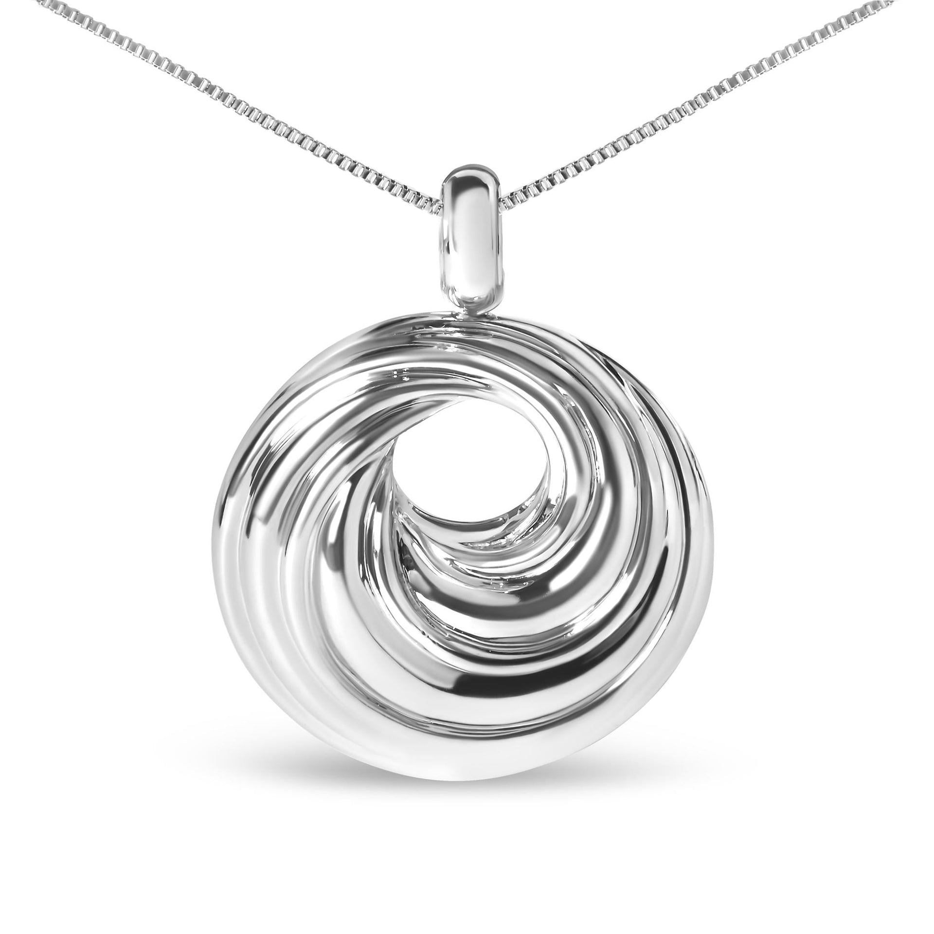 .925 Sterling Silver Endless Wave Swirl Statement Medallion 18' Pendant Necklace