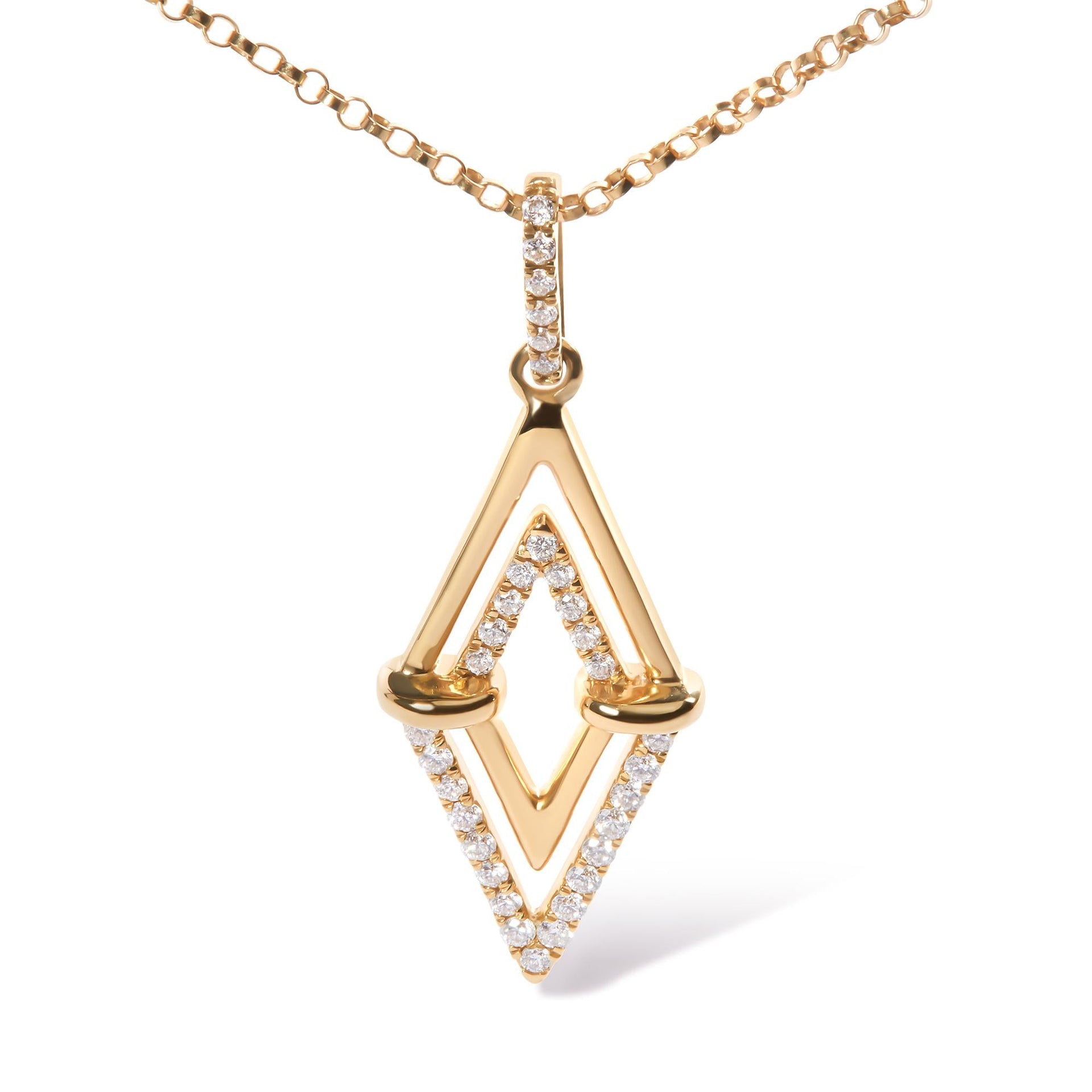 14K Yellow Gold 1/4 Cttw Diamond Double Triangle Geometric 18' Pendant Necklace (G-H Color, SI1-SI2 Clarity)