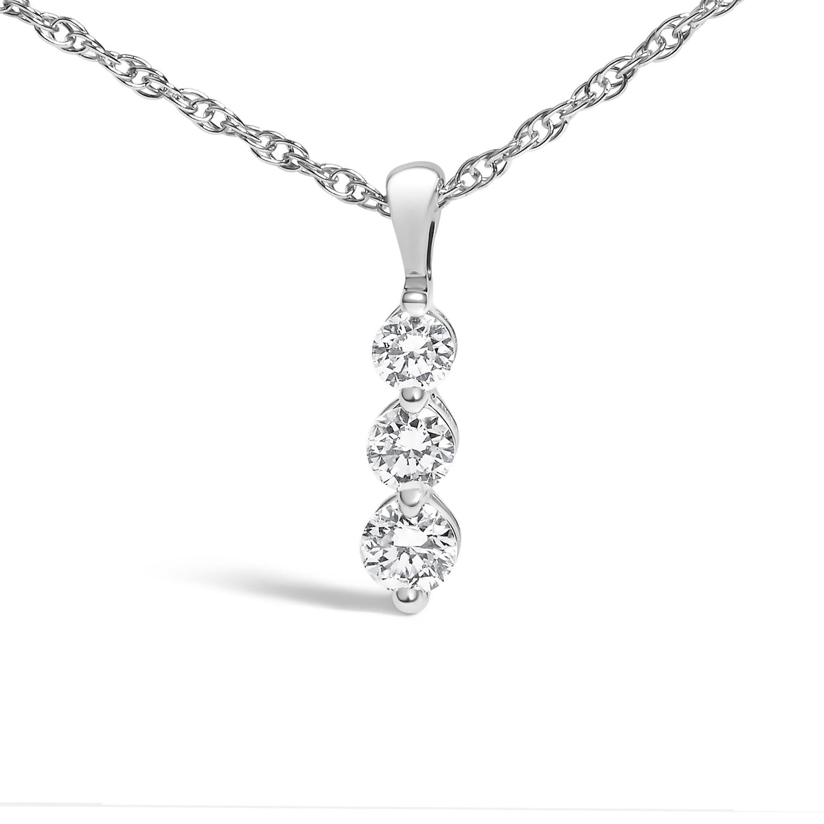 .925 Sterling Silver 1/7 Cttw Lab Grown Diamond Three Stone Diamond Pendant Necklace - 18' Inches