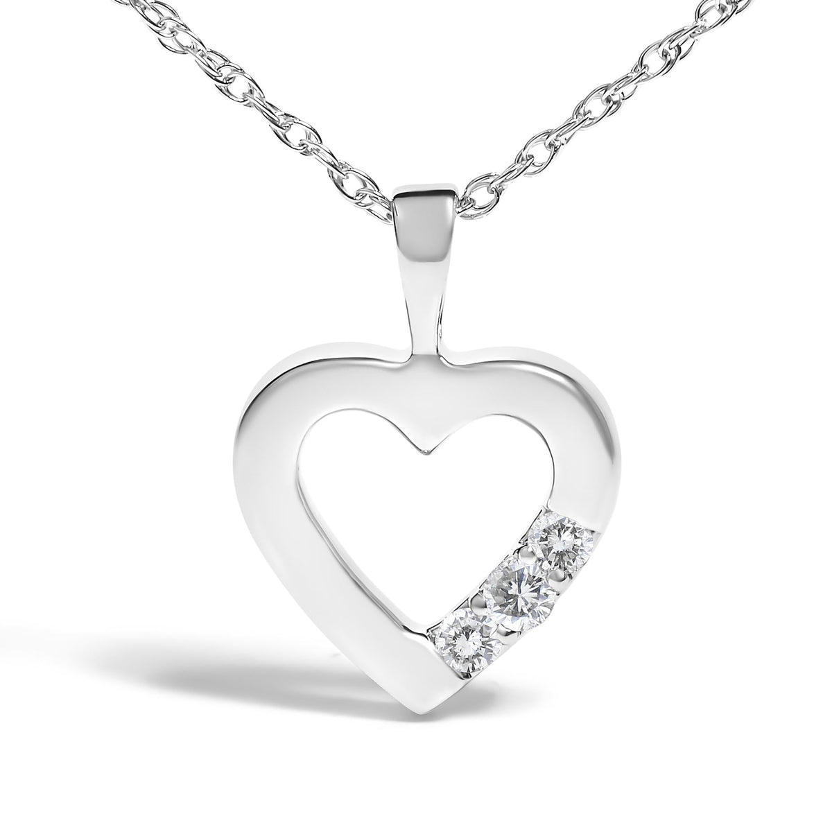 .925 Sterling Silver Lab Grown Diamond 1/4 Cttw Three Stone Heart Pendant Necklace - 18' Inches