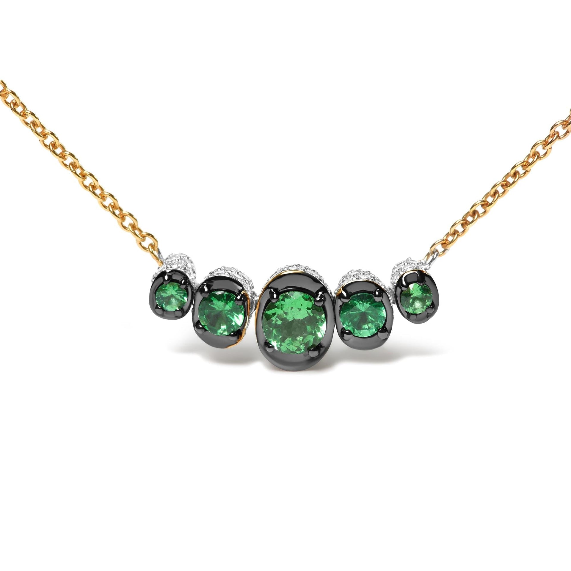 18K Rose Gold 3/4 Cttw Pave Diamonds and Graduated Green Tsavorite Gemstone Curved Bar Choker Necklace (G-H Color, SI1-SI2 Clarity) - Adjustable up to 14' - 16.5'
