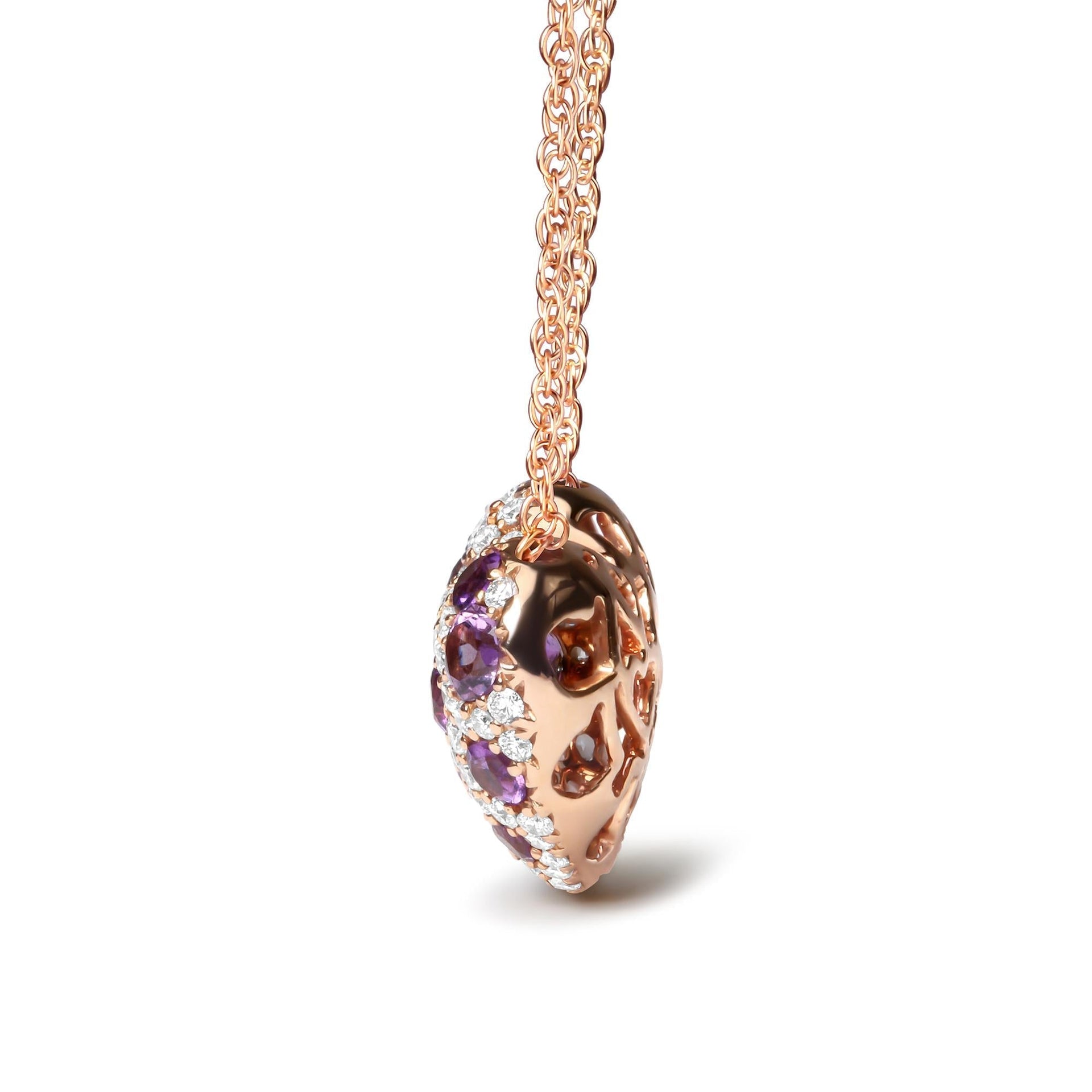 18K Rose Gold 3/4 Cttw Diamond and Purple Amethyst Cluster Heart Shape 18' Pendant Necklace (G-H Color, SI1-SI2 Clarity)