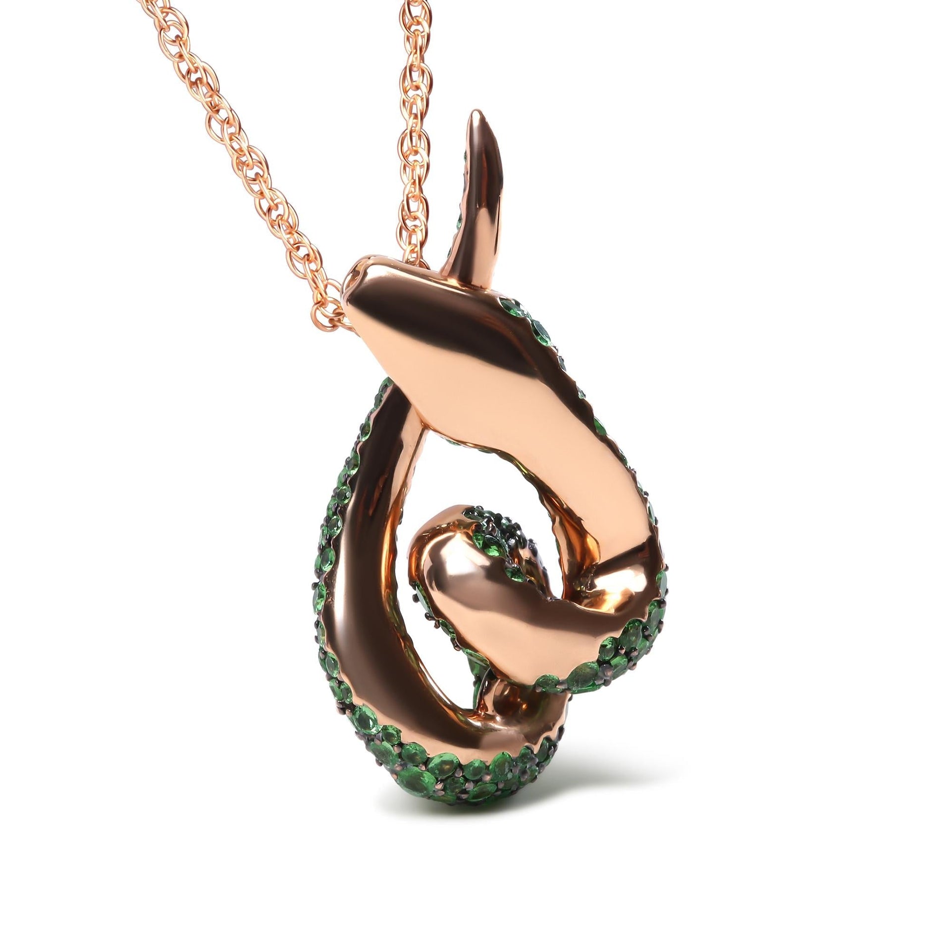 18K Rose Gold Round Green Tsavorite Gemstone Cluster Spiral Snake Design 18' Pendant Necklace (AAA+ Quality)