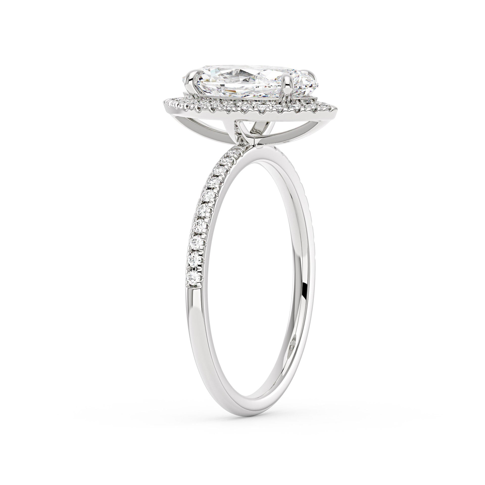 2 Carat Marquise Halo Moissanite Engagement Ring with Pave Band