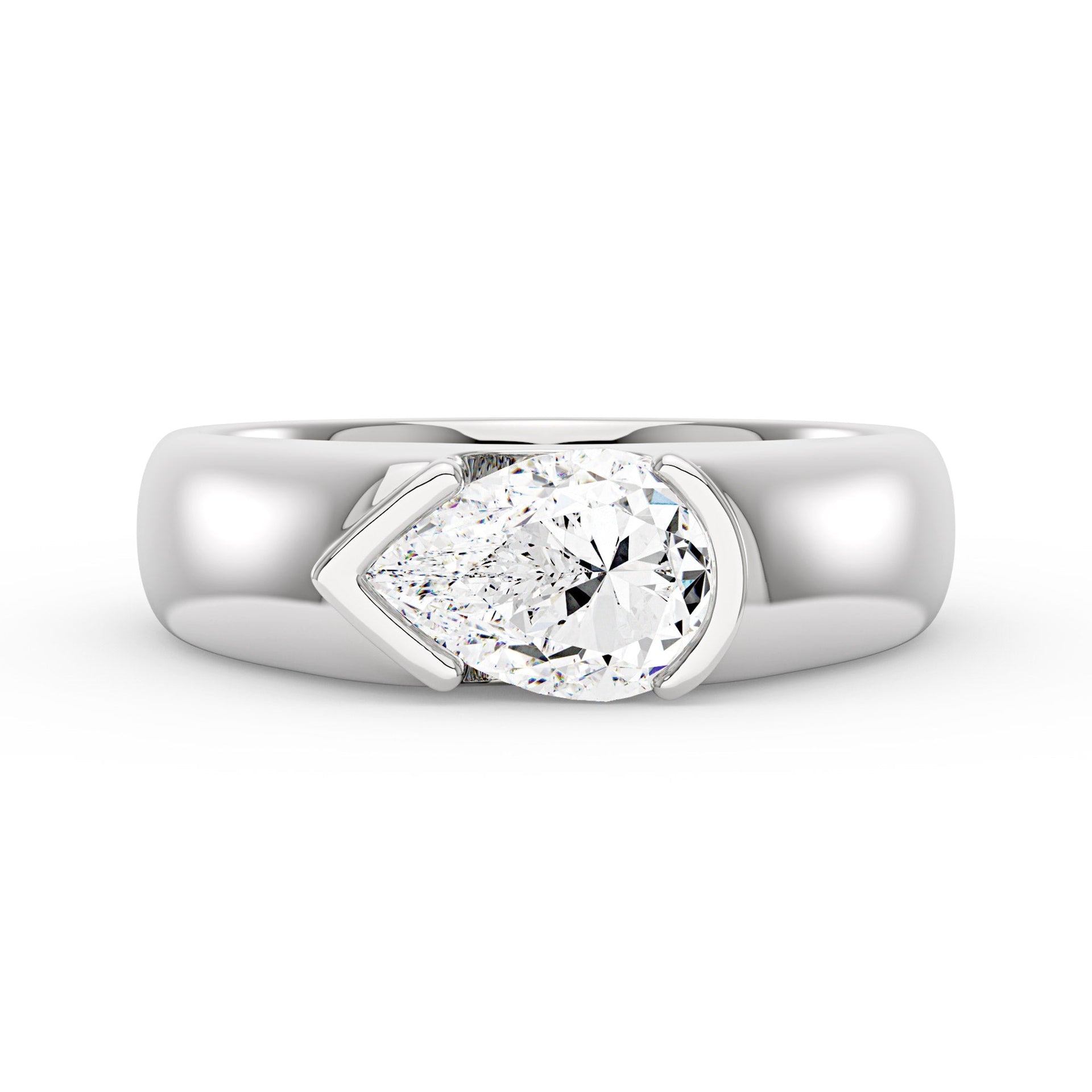 2 Carat Pear Moissanite Chunky Band Ring