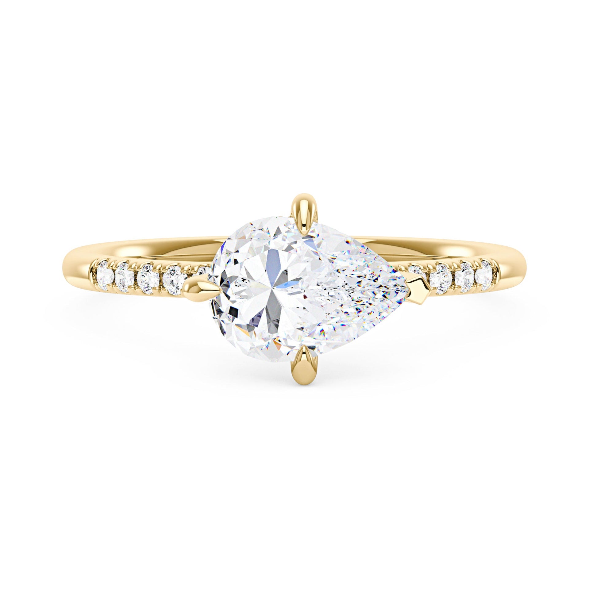 2 Carat Pear Moissanite East West Ring with Pave Band