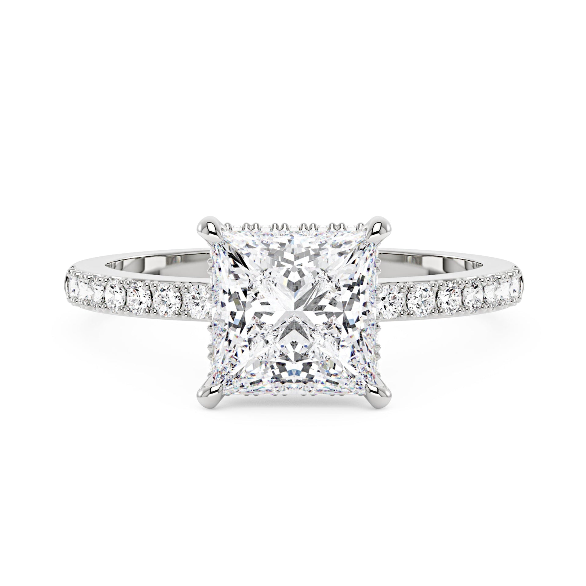 2 Carat Princess Cut Moissanite Ring with Pavé Band