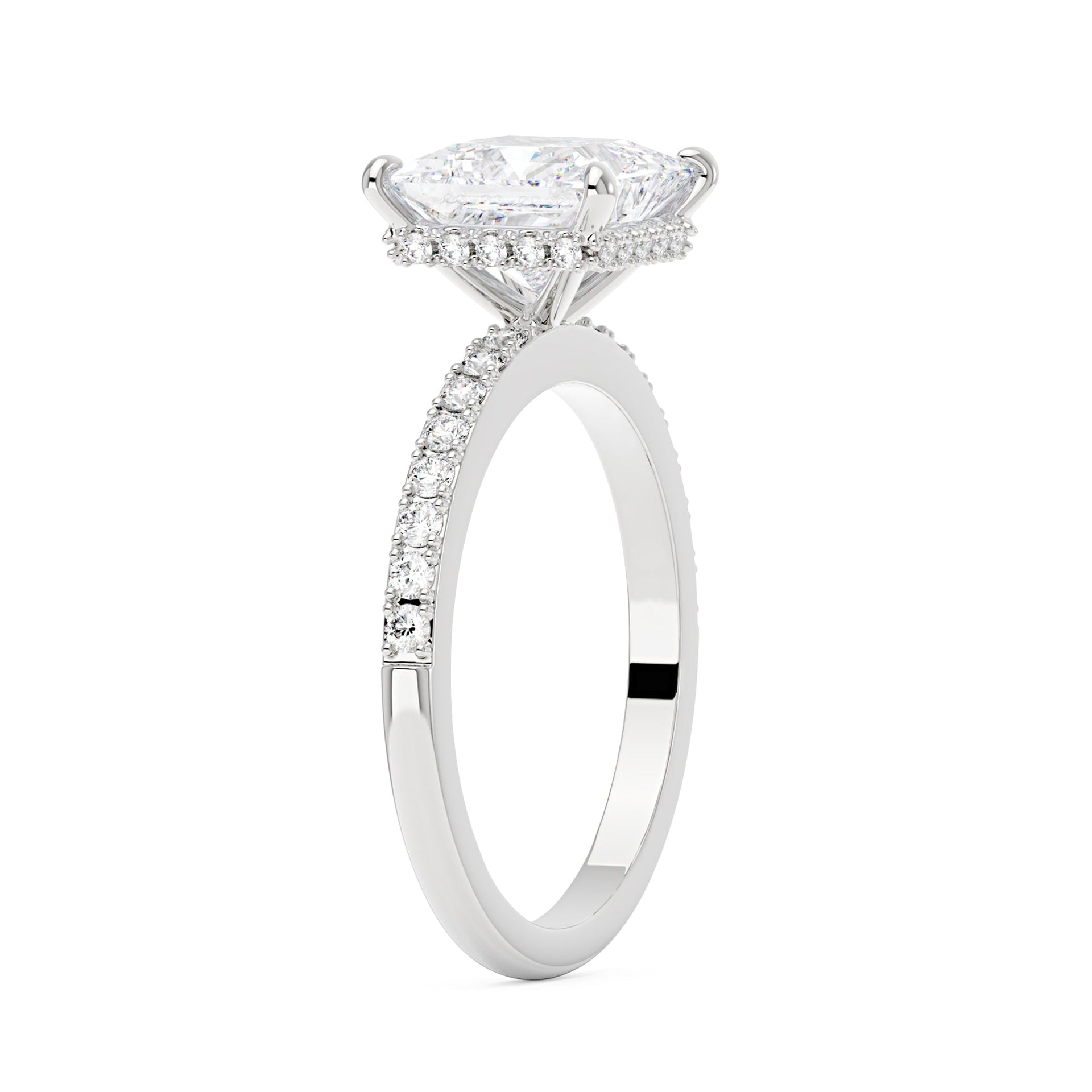 2 Carat Princess Cut Moissanite Ring with Pavé Band