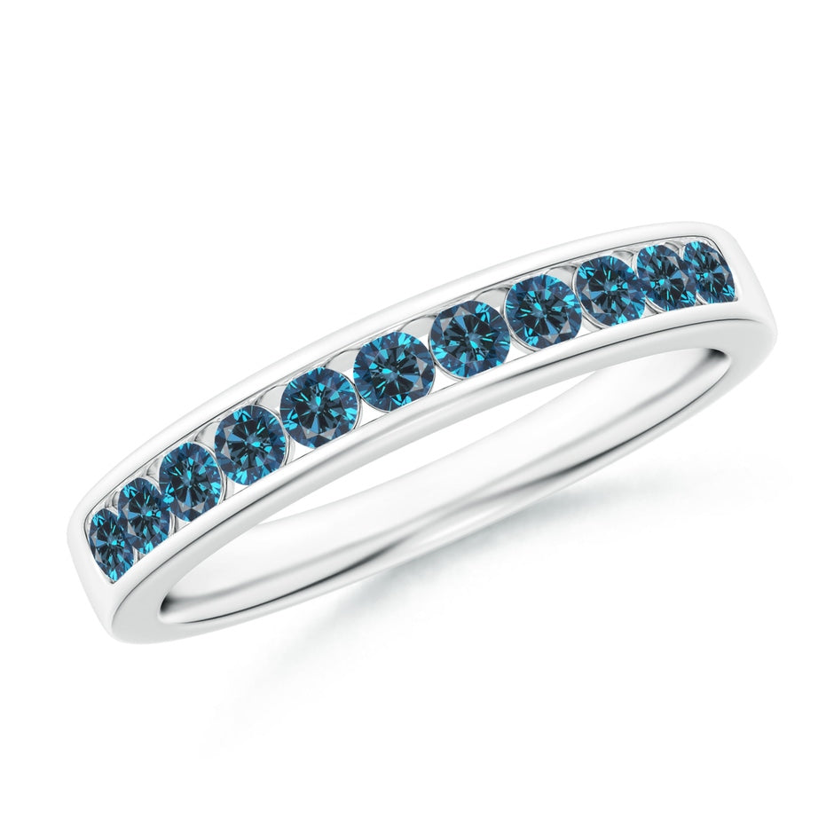 Channel Set Round Enhanced Blue Diamond Half Eternity Ring