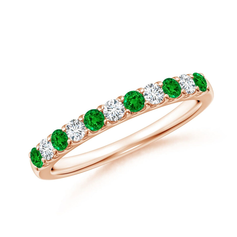 Shared Prong Emerald and Diamond Half Eternity Ring