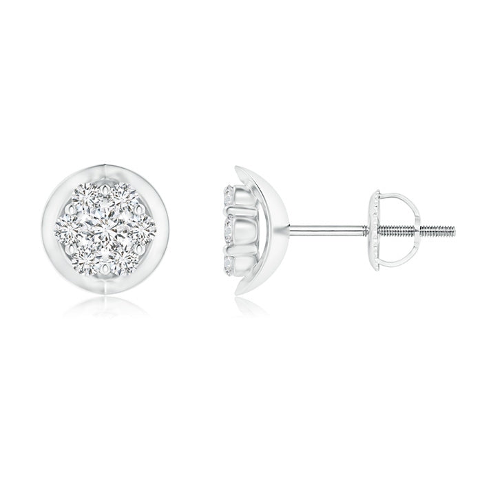 Round Cluster Diamond Cradle Stud Earrings